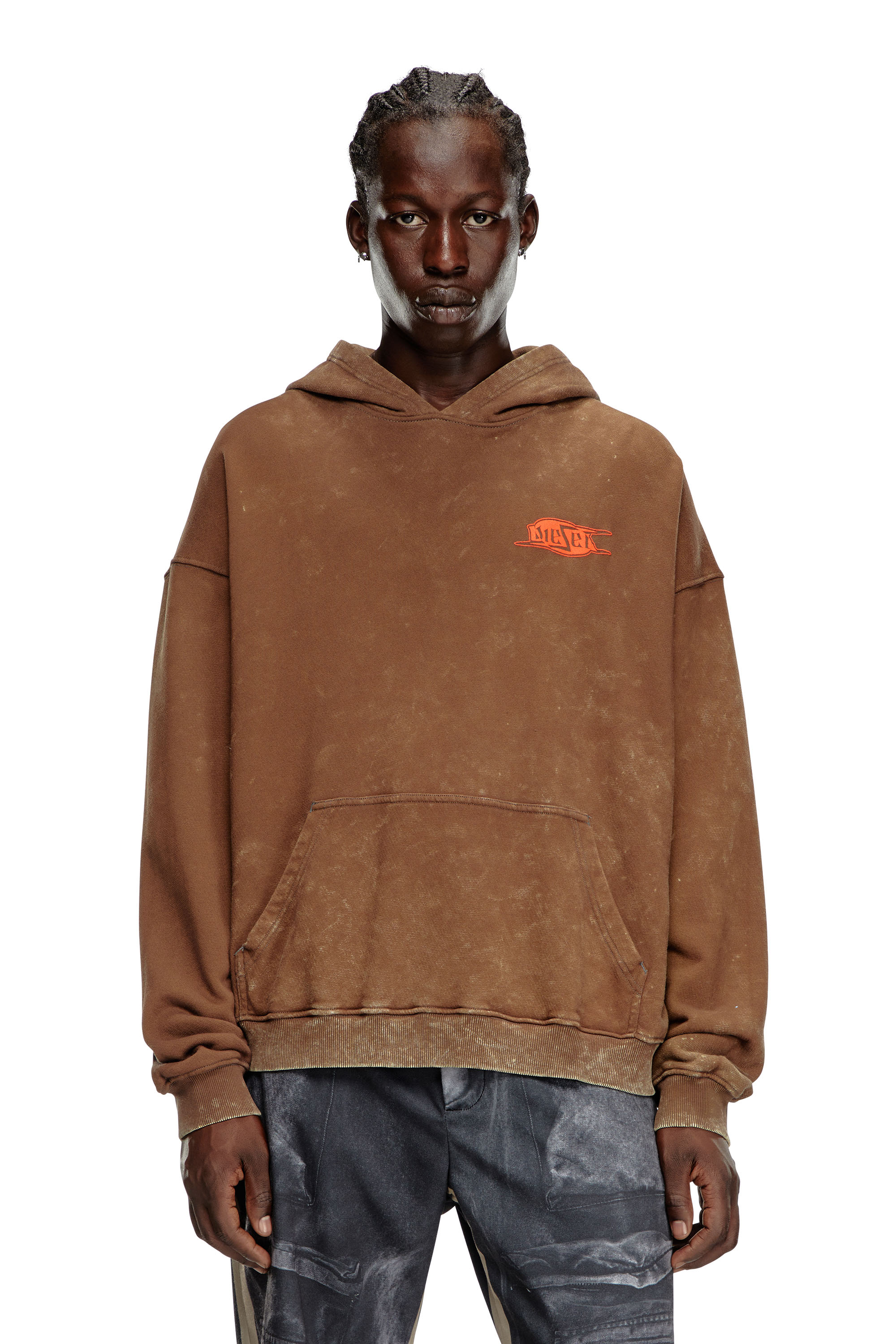 Diesel - S-BOXT-HOOD-Q5, Man's Marbled hoodie with puff-print logo in Brown - 2