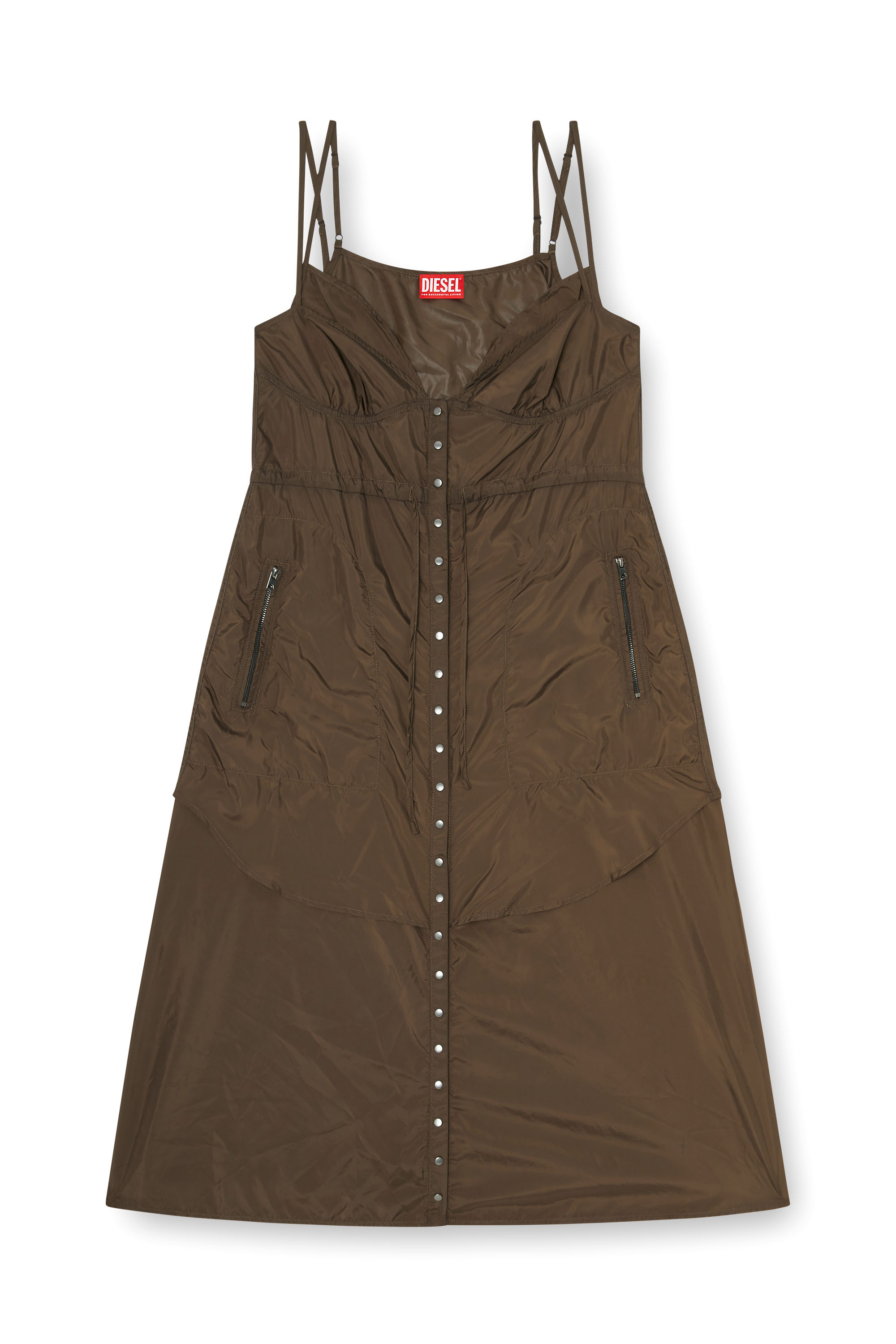 Diesel - D-OROTEA-T1, Woman's Lightweight nylon dress with layered design in Brown - 1