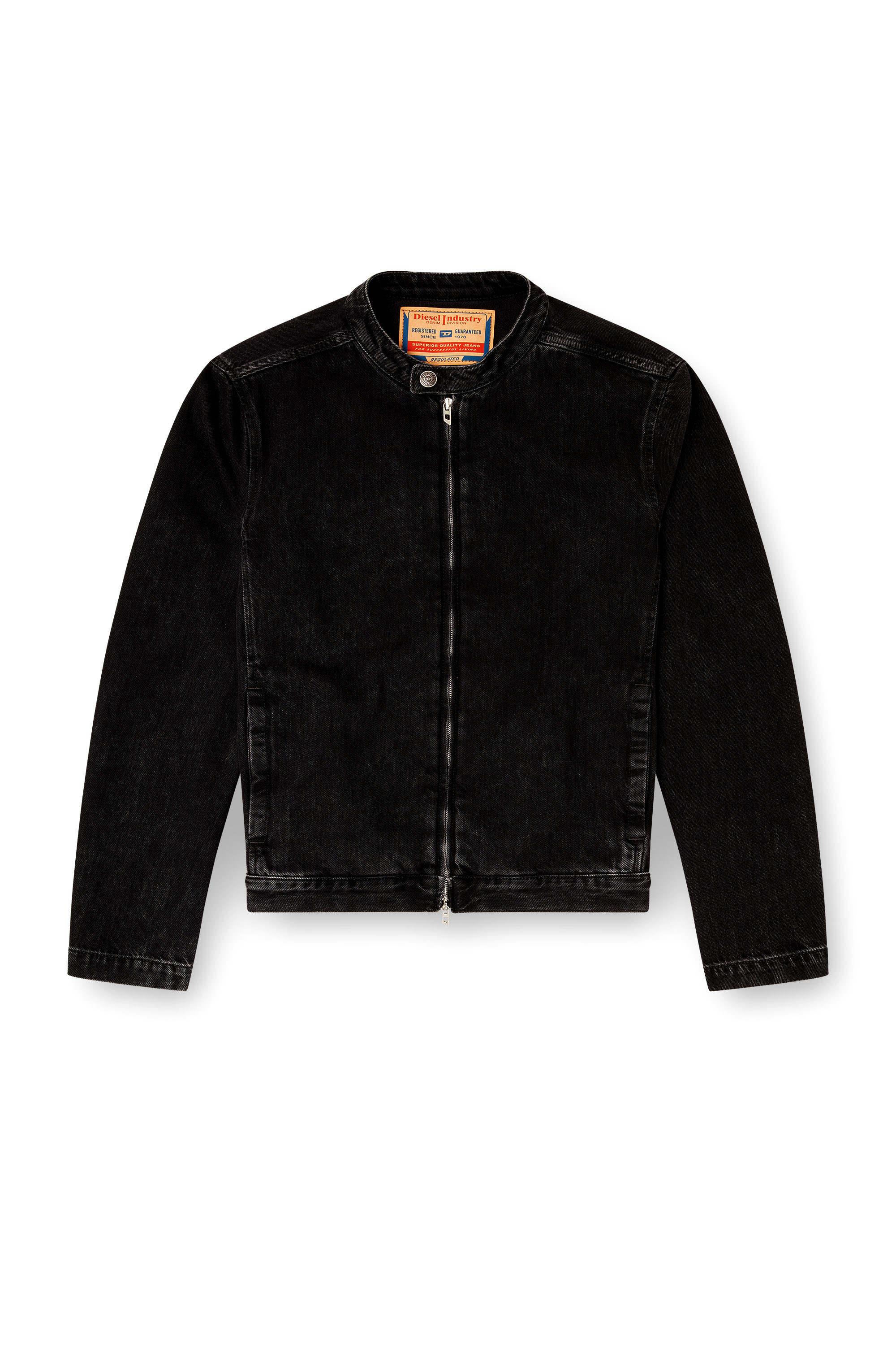 Diesel - D-GLORY, Man's Moto jacket in clean-wash denim in Black/Dark grey - 3