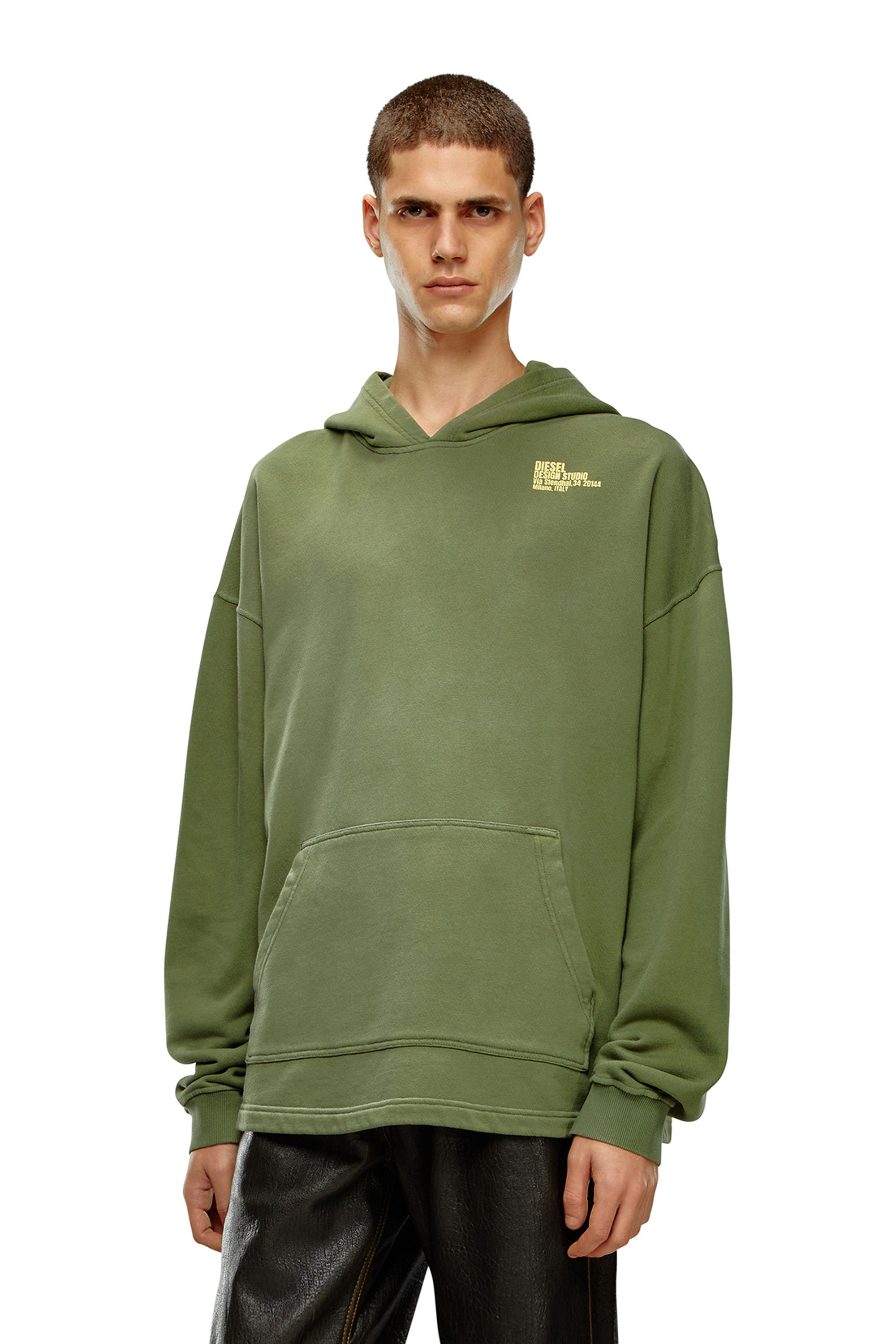 Diesel - S-BUNT-HOOD, Man's Hoodie with Diesel Design Studio print in Olive Green - 3