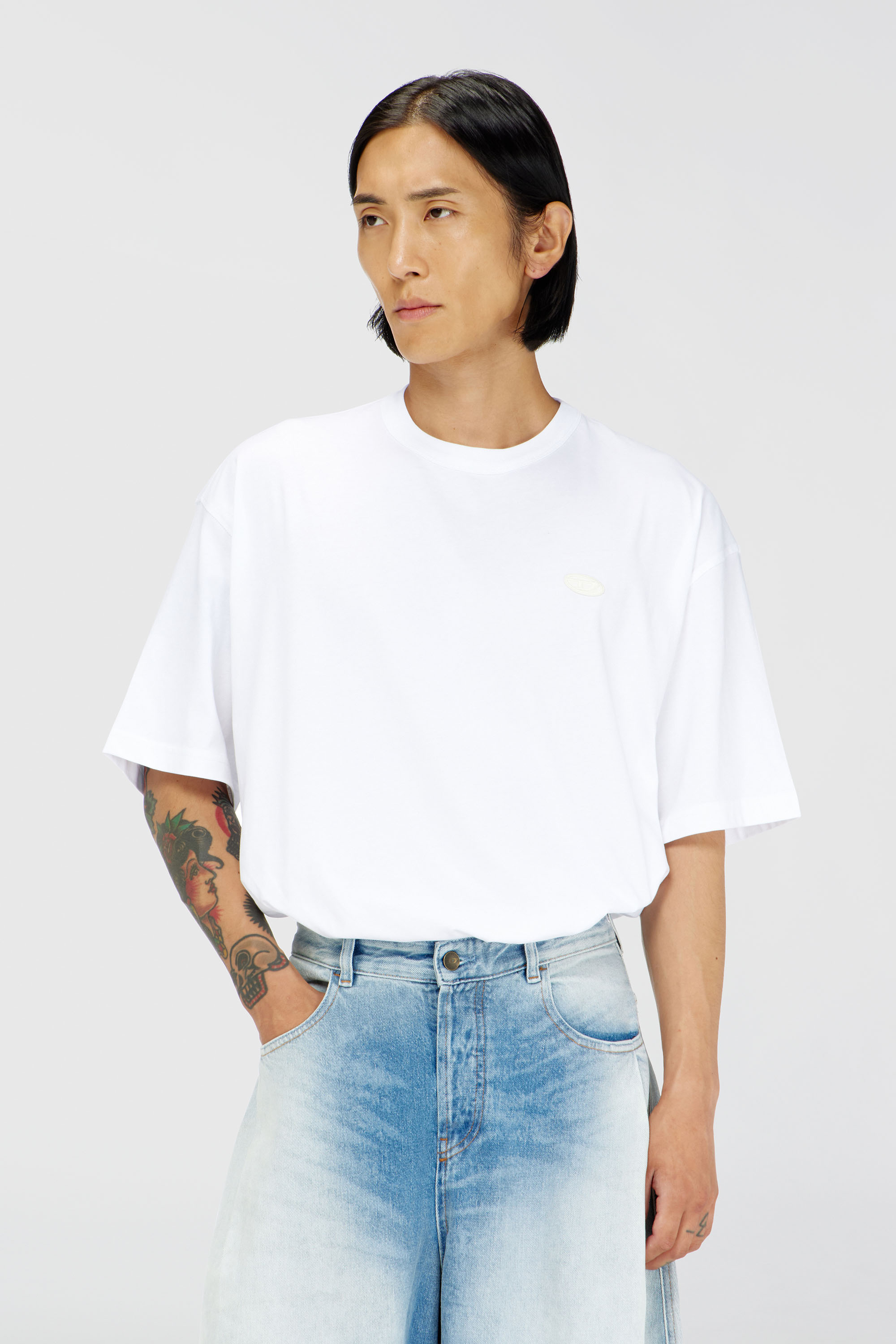 Diesel - T-WASH-MOON-T92, Man's Cotton T-shirt with Oval D logo and graphic in White - 1