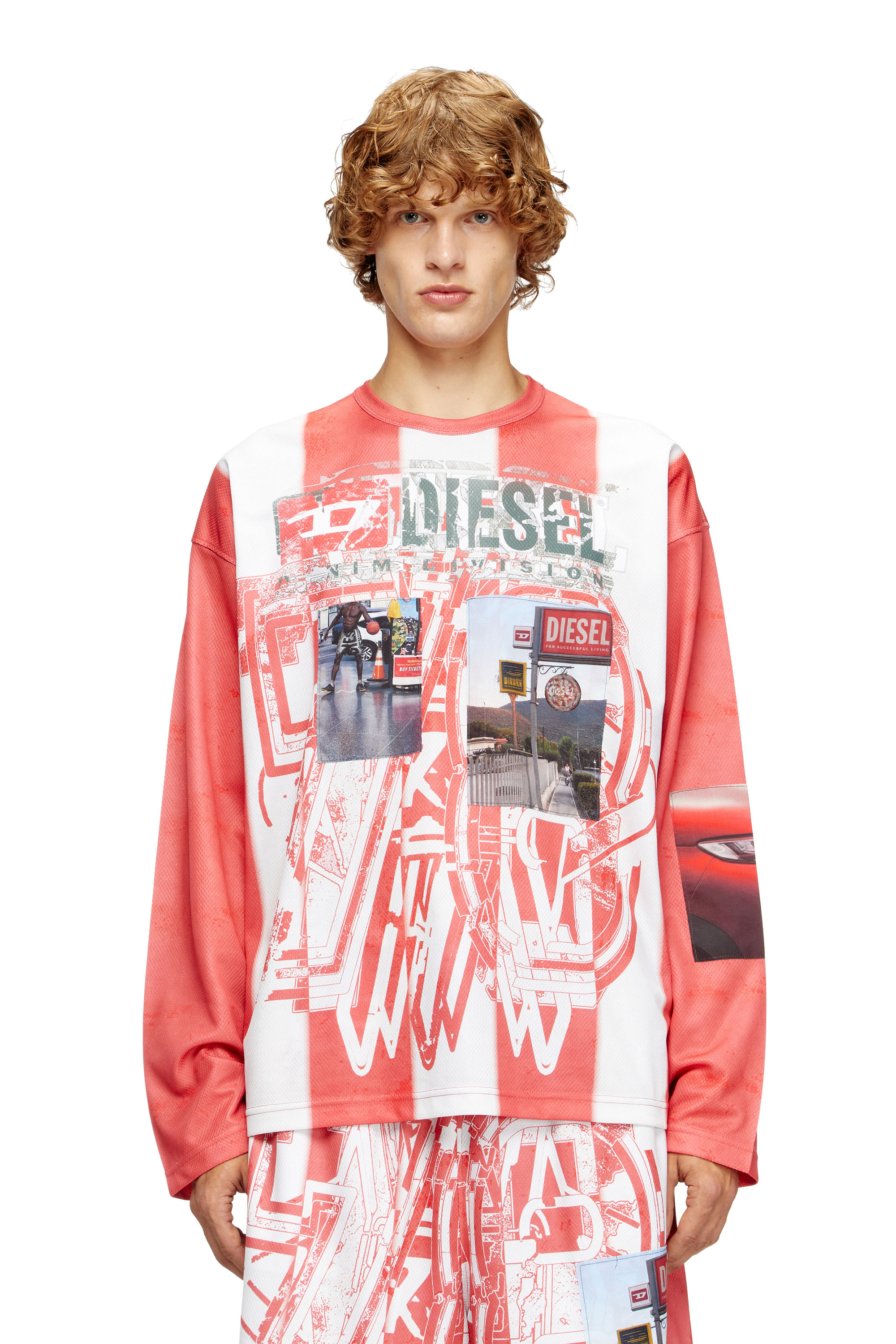 Diesel - T-RUBY, Man's Striped long-sleeve T-shirt with photo patches in null - 1