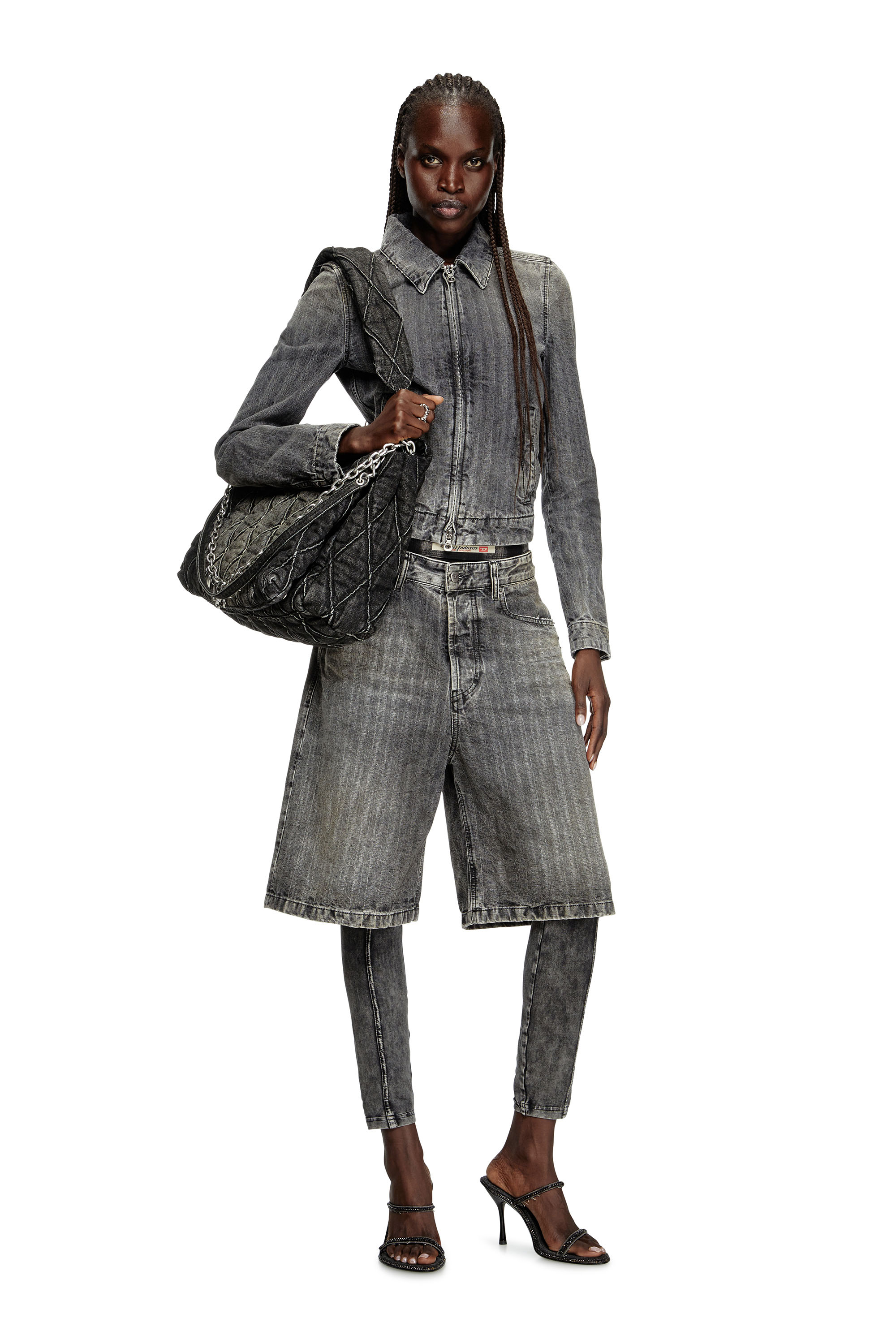 Diesel - DE-CORB, Woman's Jacket in herringbone denim in Light Grey - 1