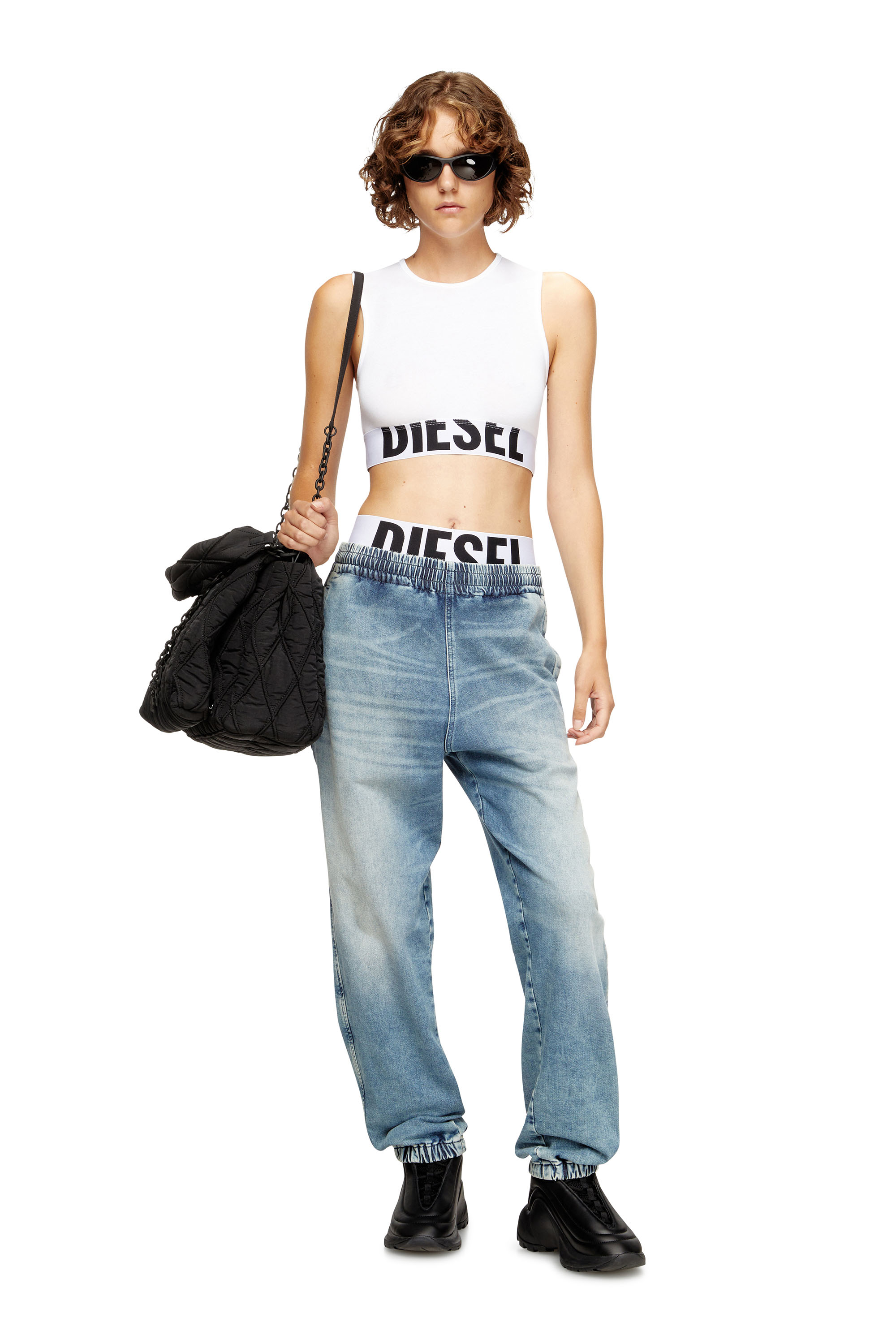 Diesel - ADA-D-POP, Woman's Cropped tank top with cut-off logo in White - 4