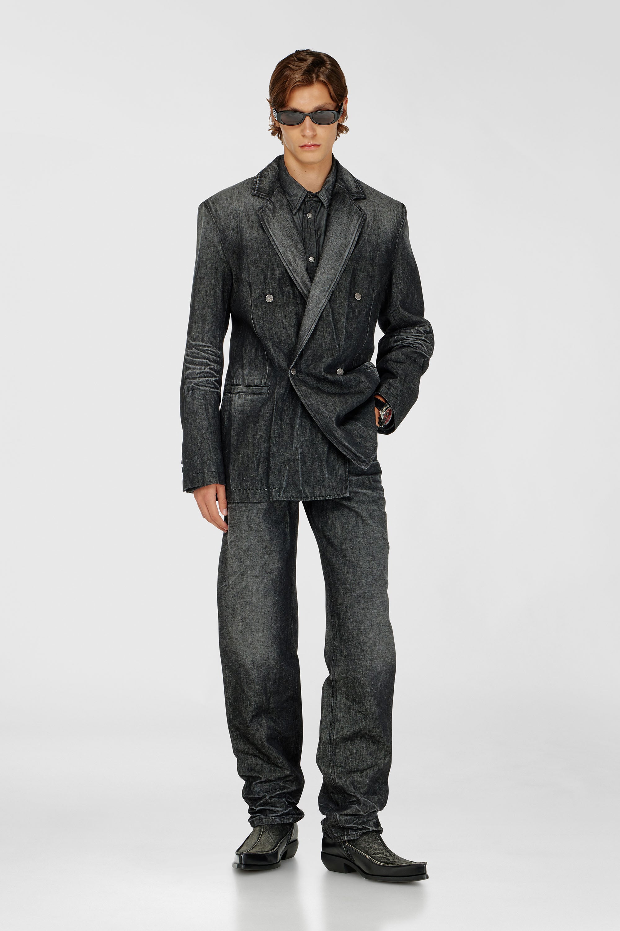 Diesel - D-KOT-FSJ, Man's Double-breasted blazer in creased denim in Black - 2