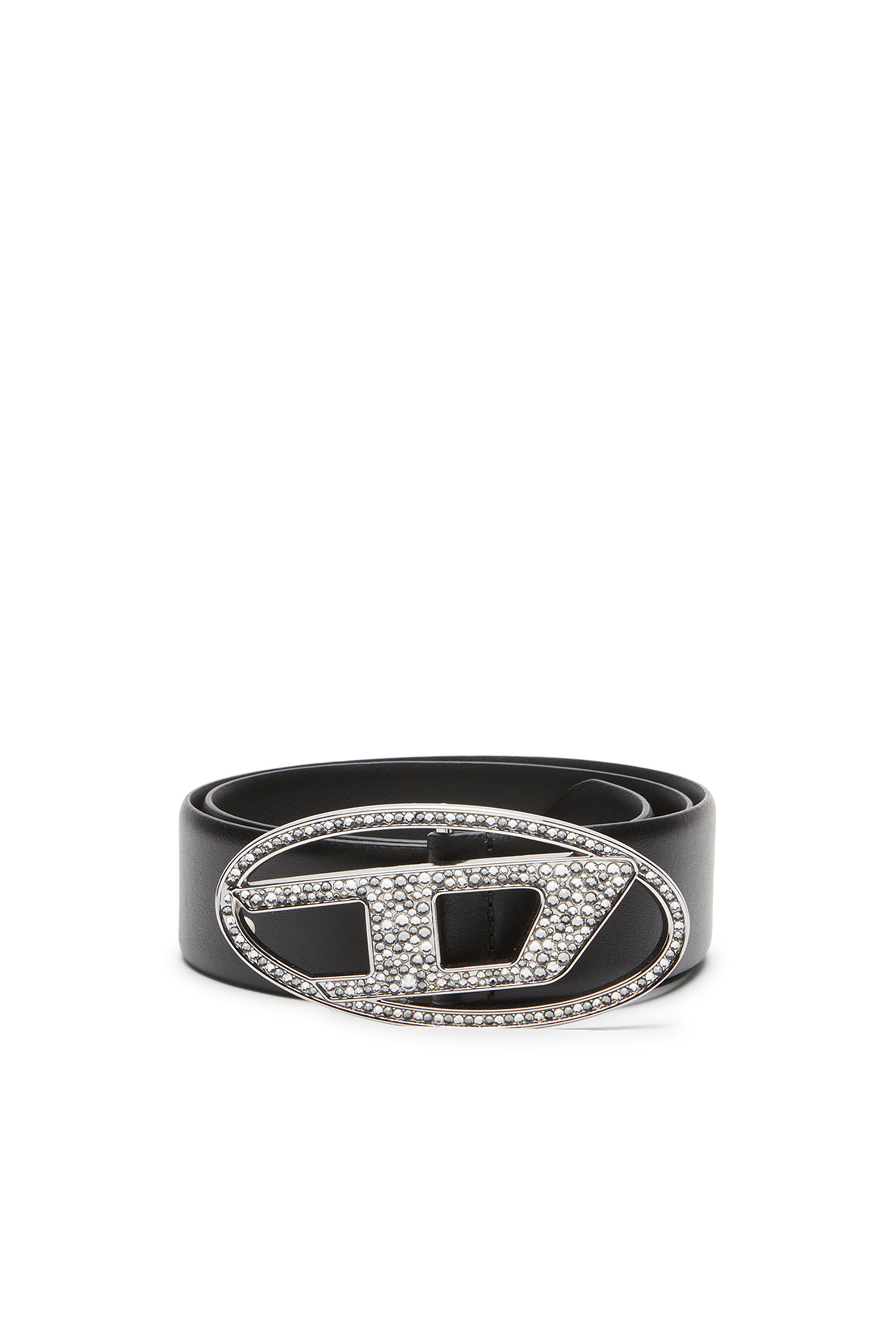 Diesel - B-1DR STRASS, Woman Leather belt with crystal buckle in Black - Image 1