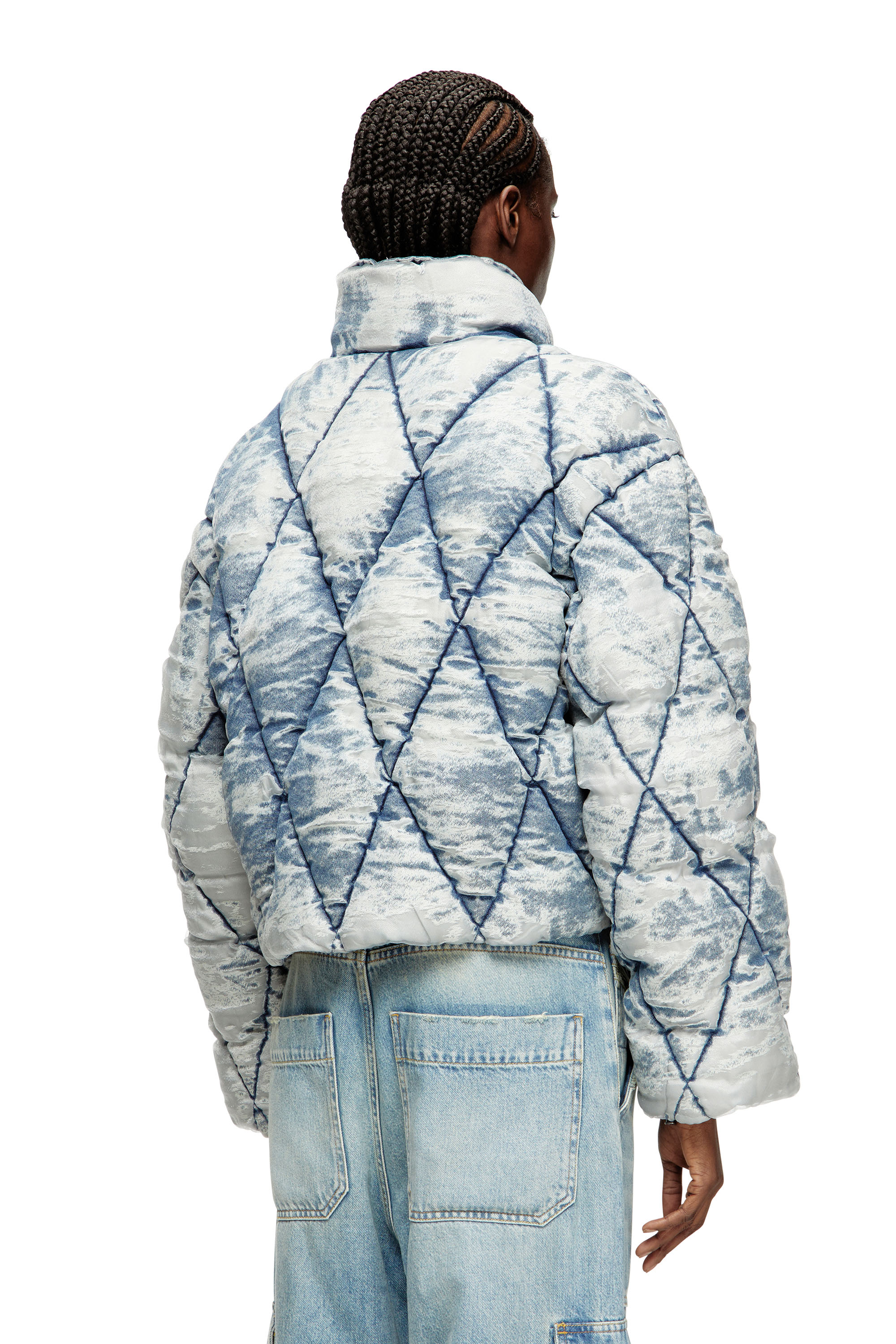 W-HISTEL, Light Blue Diesel - W-HISTEL, Woman's Puffer jacket in argyle-quilted devoré shell in Light Blue - 4