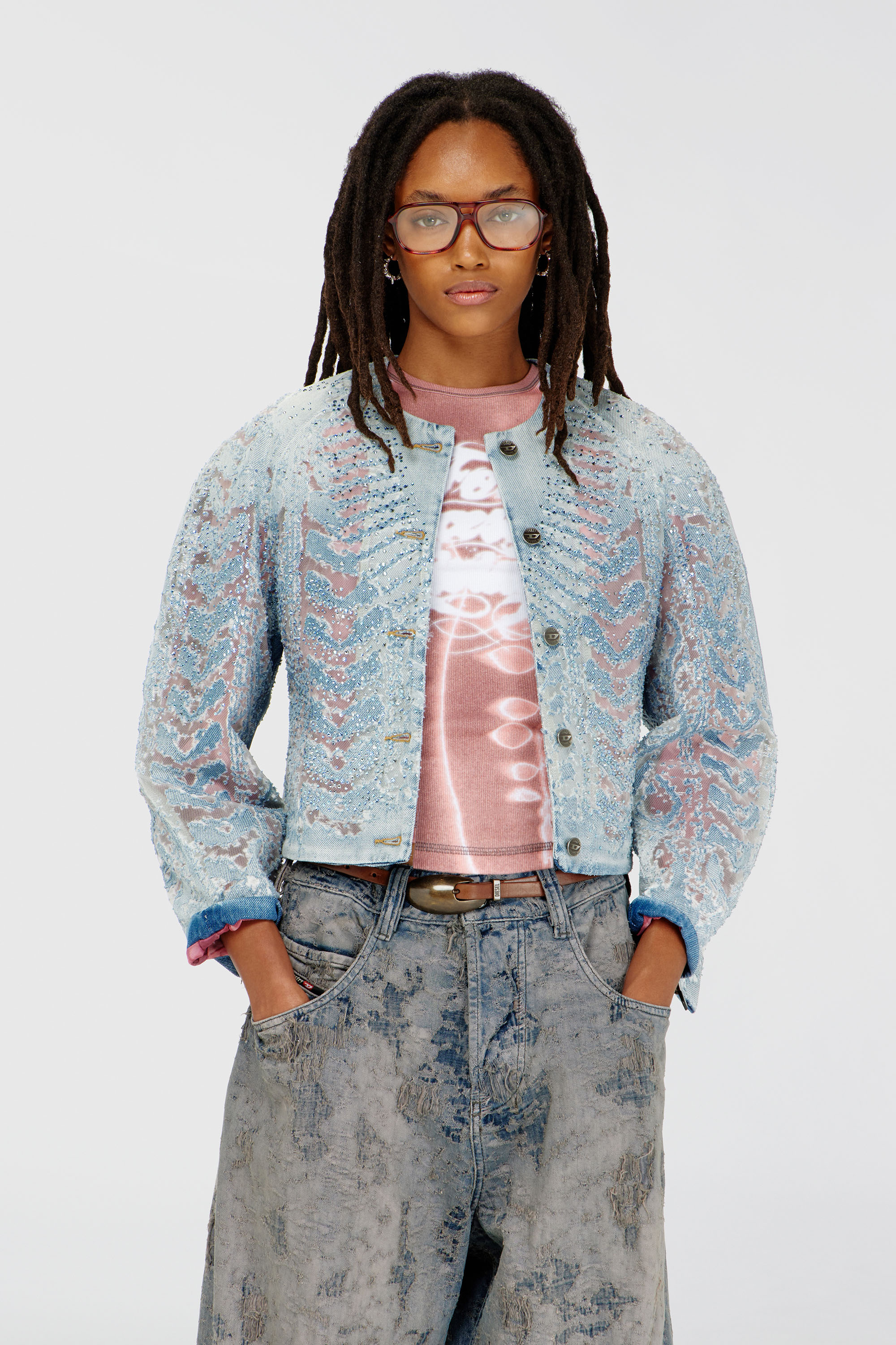 Diesel - DE-SOLIXIA-S, Woman's Jacket in microstone devor&eacute; denim in Light Blue - 3