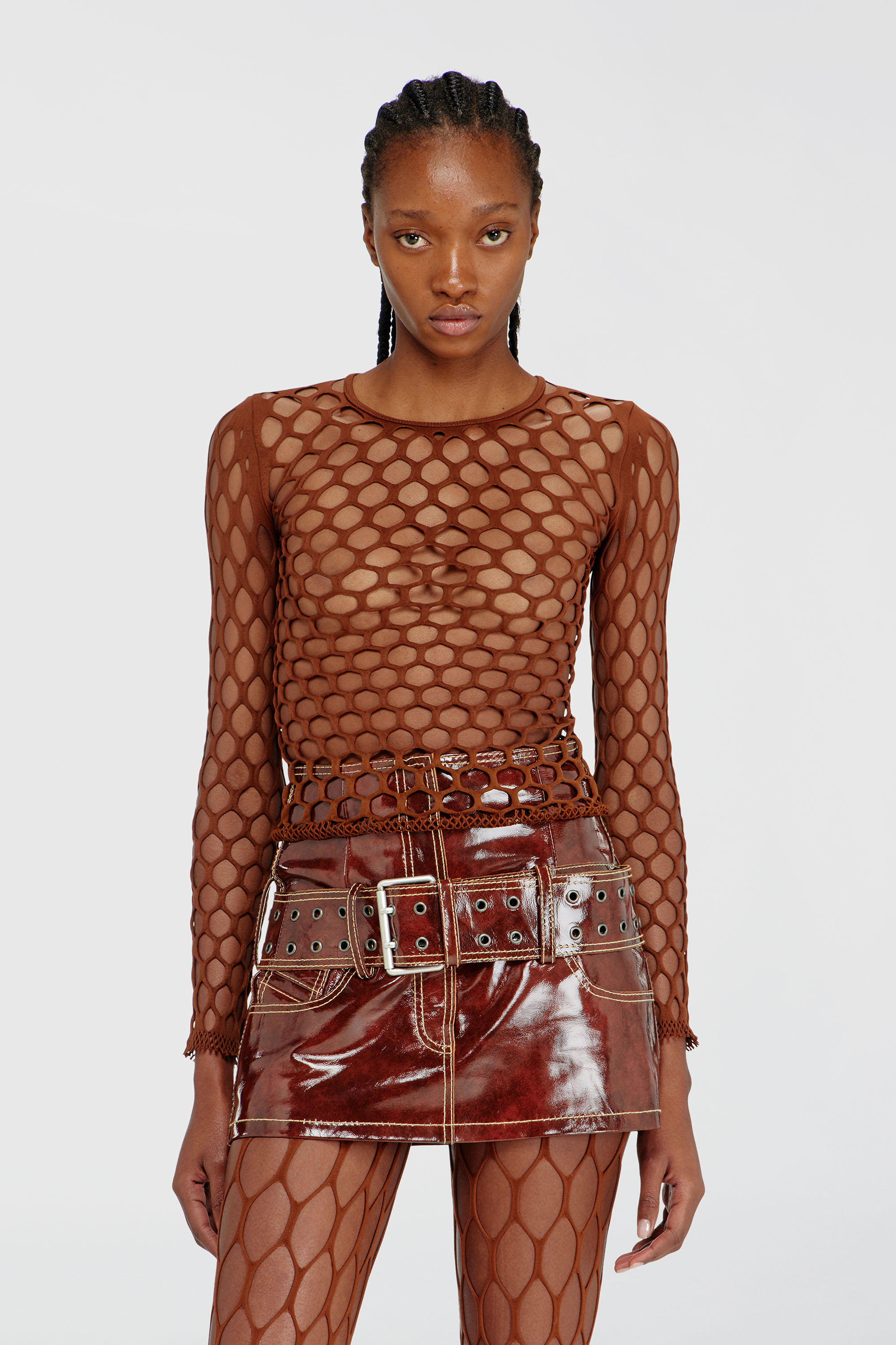 Diesel - M-ZANDA, Woman's Stretchy mesh-knit top in Brown - 1
