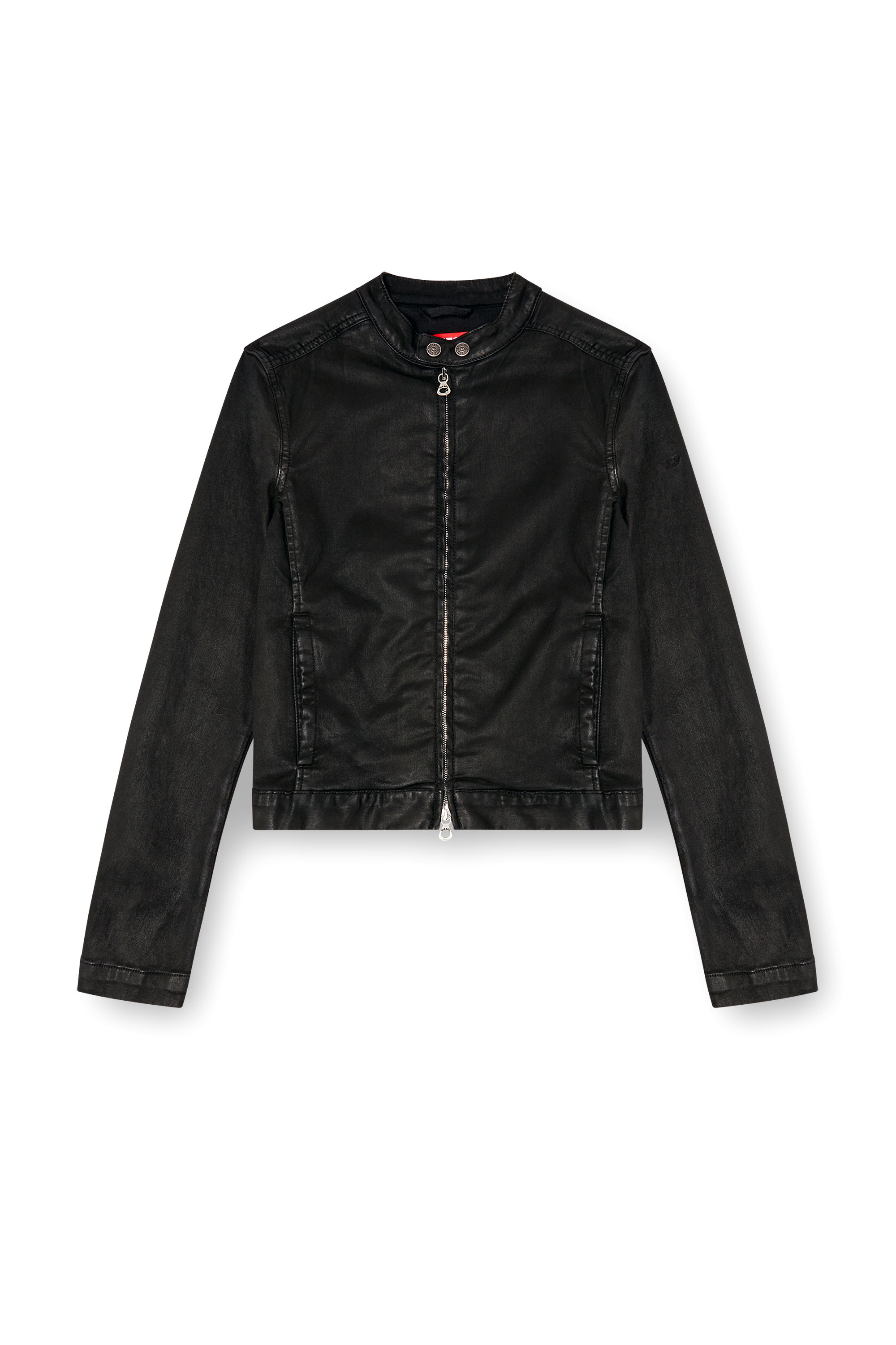 Diesel - DE-MORNIN JOGG, Woman's Moto jacket in coated denim in Black - 3