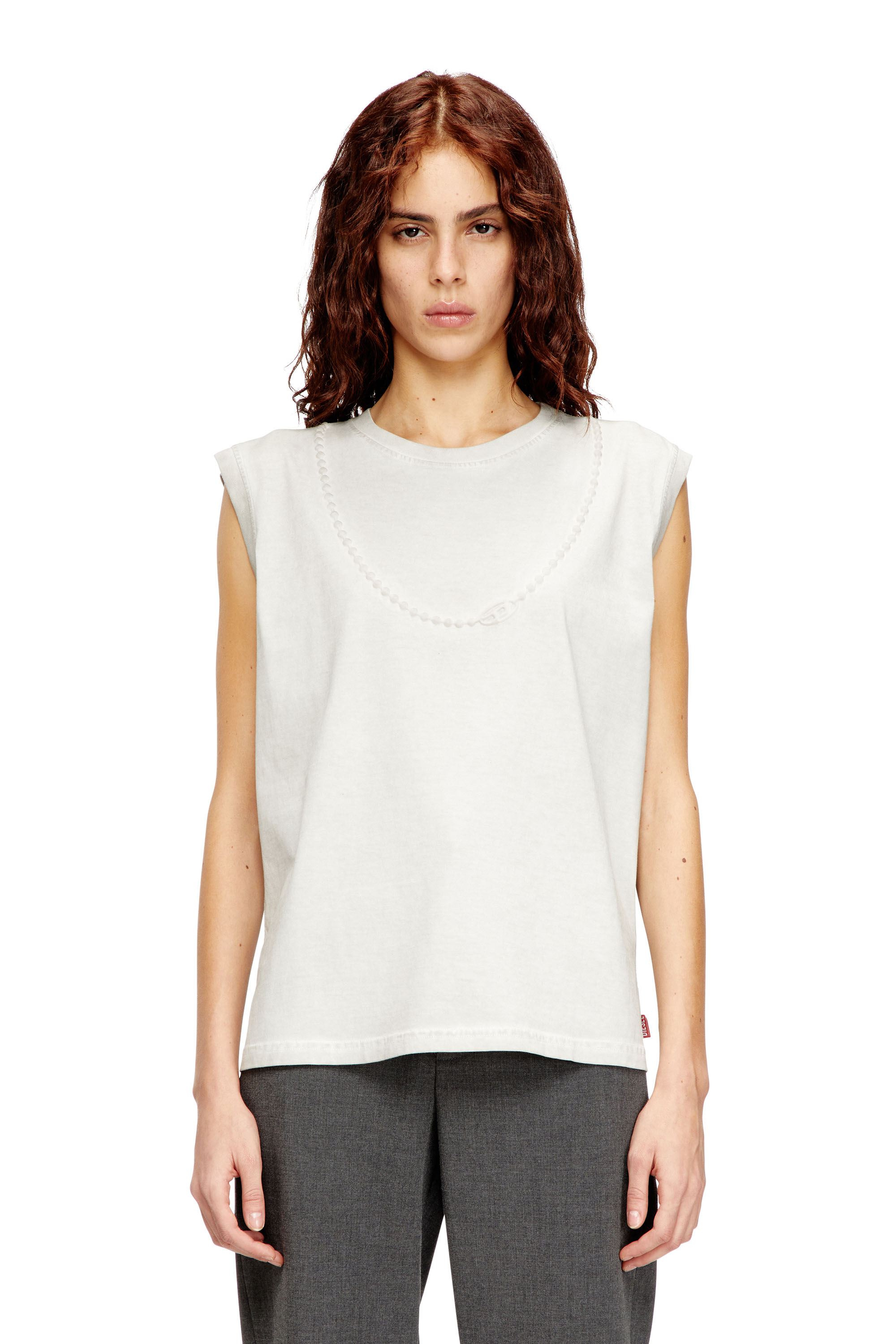 Diesel - T-EMBEJ, Woman's Sleeveless T-shirt with embossed chain in White - 1