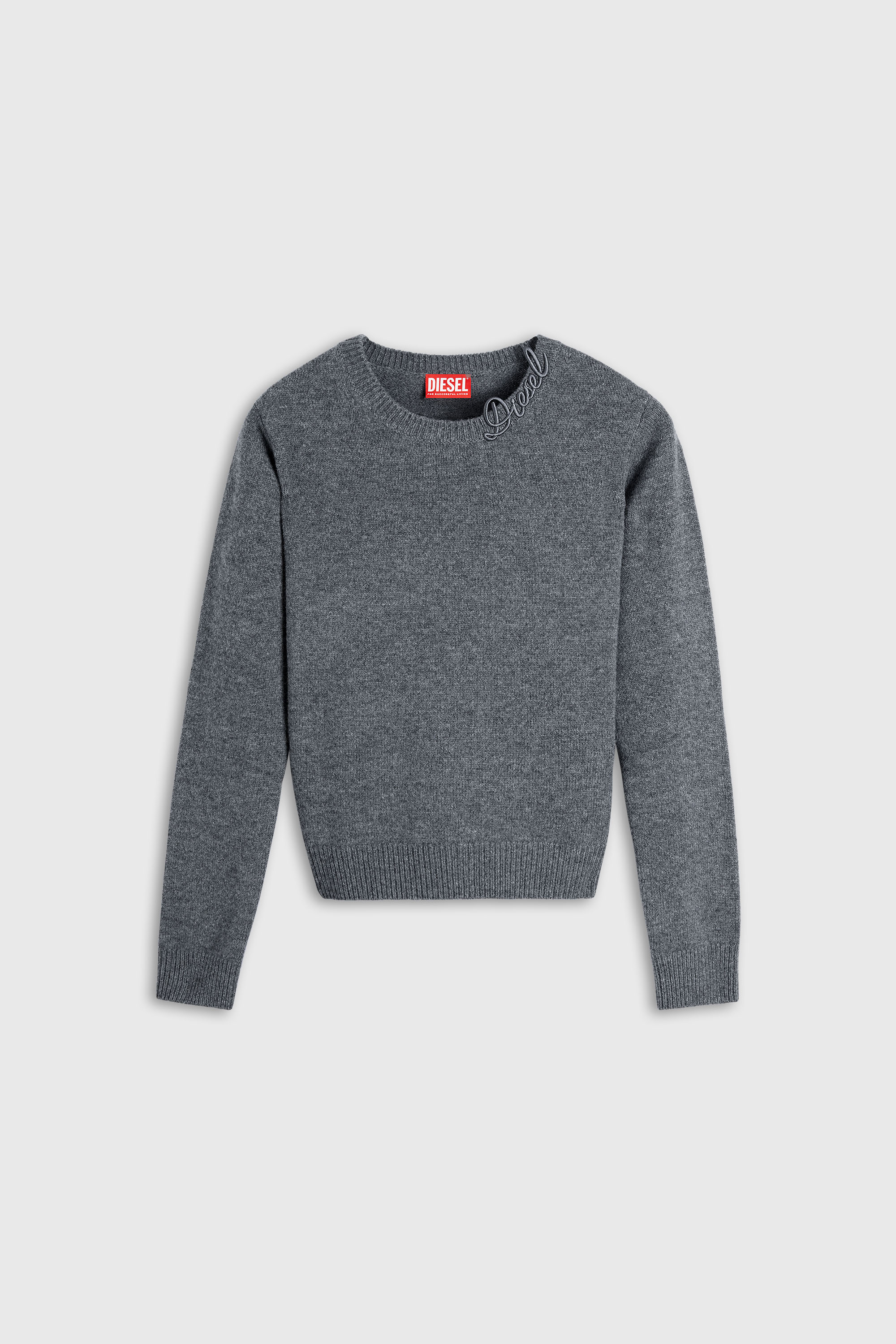 Diesel - M-IMARA, Woman's Wool jumper with embroidered neck logo in Grey - 2