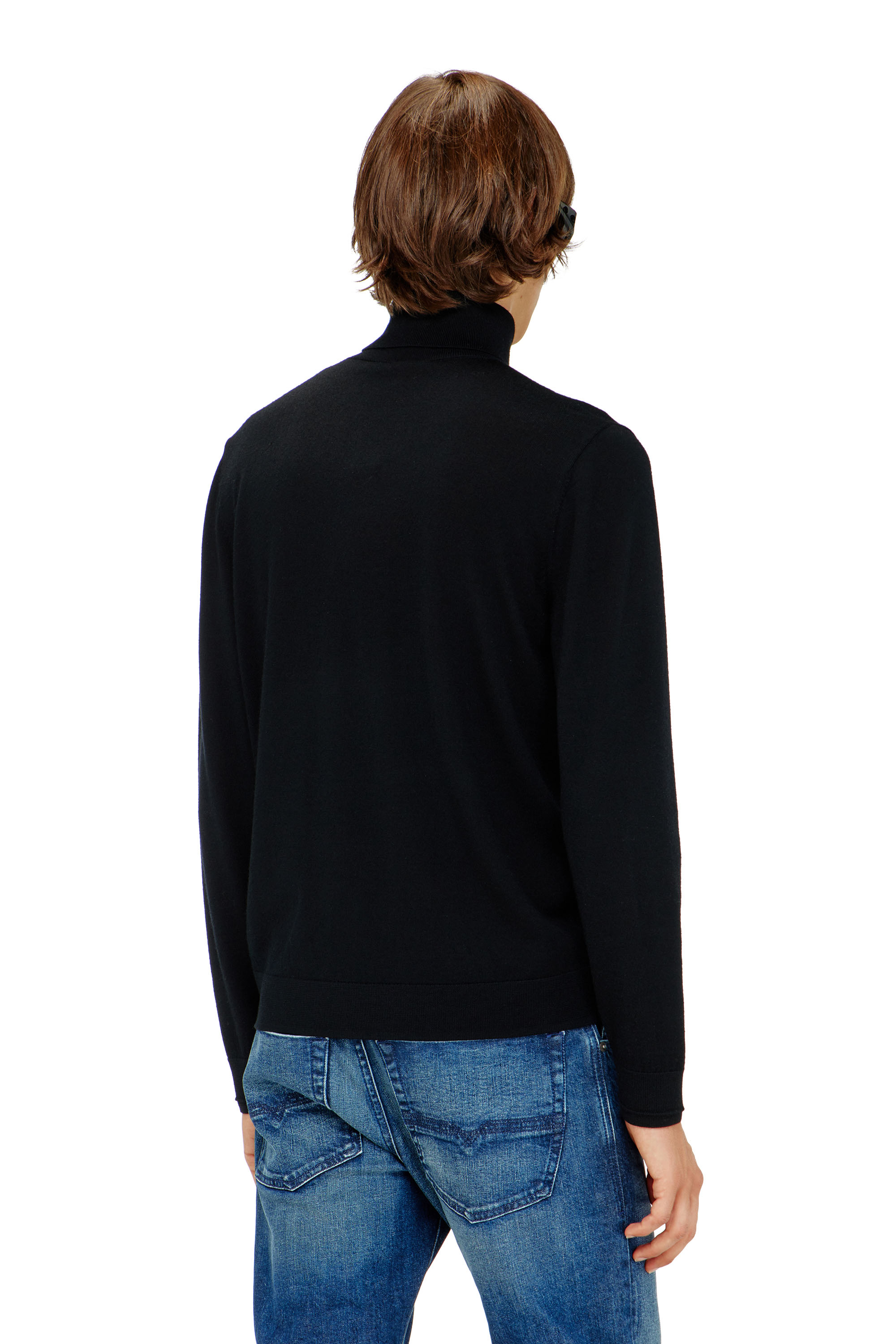 Diesel - K-VARTA, Man's Wool turtleneck jumper with cut-out logo in Black - 4