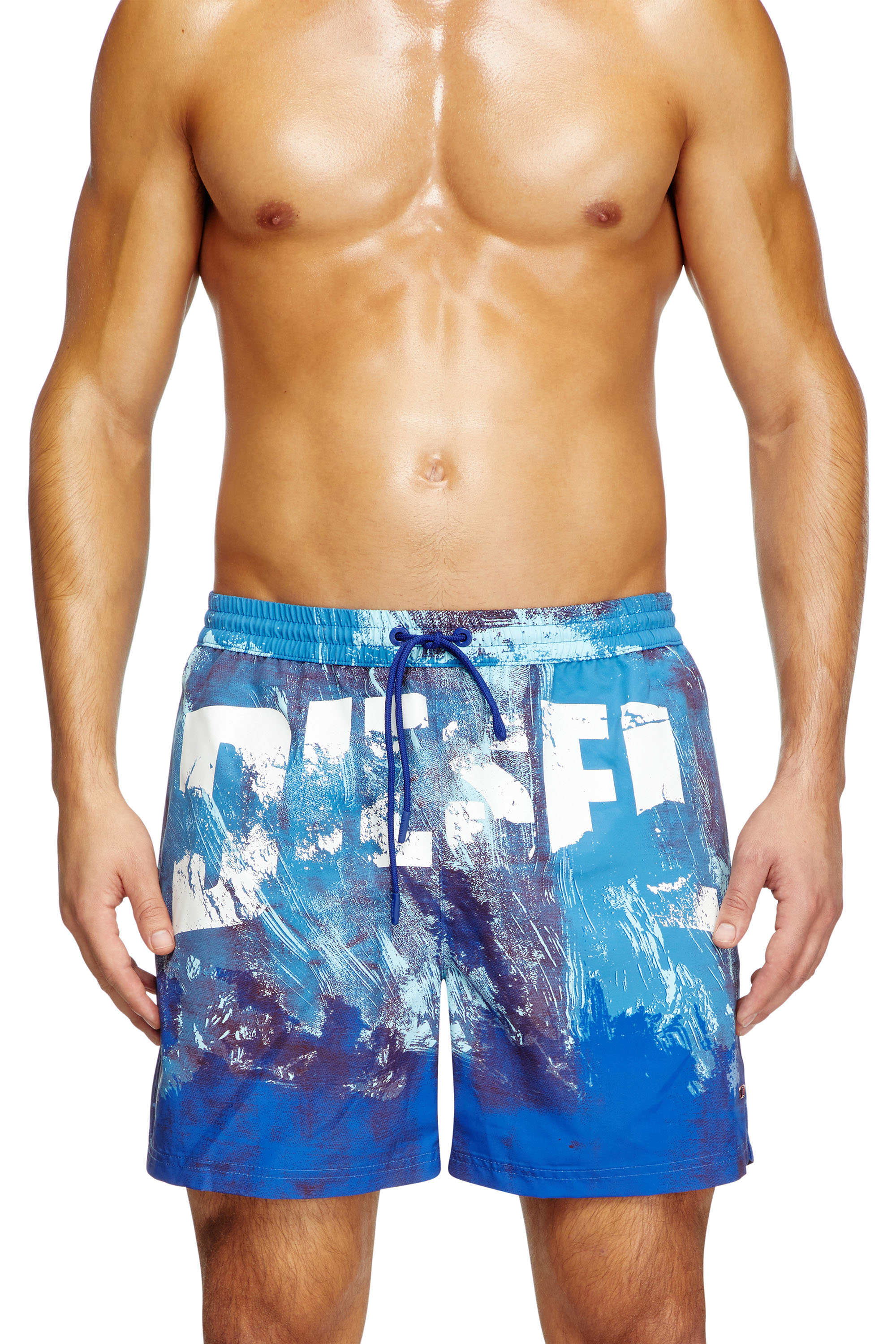 Diesel - RIO-41-D-POP, Man's Mid-length swim shorts with graphic print in Light Blue - 2