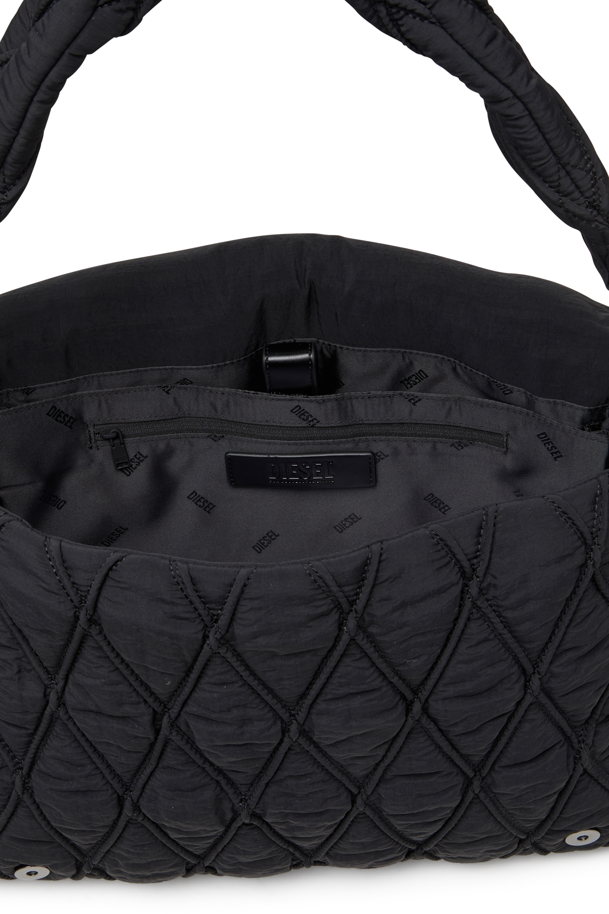 Diesel - CHARM-D SHOULDER L, Woman's Charm-D L-Shoulder bag in quilted washed nylon in Black - 3