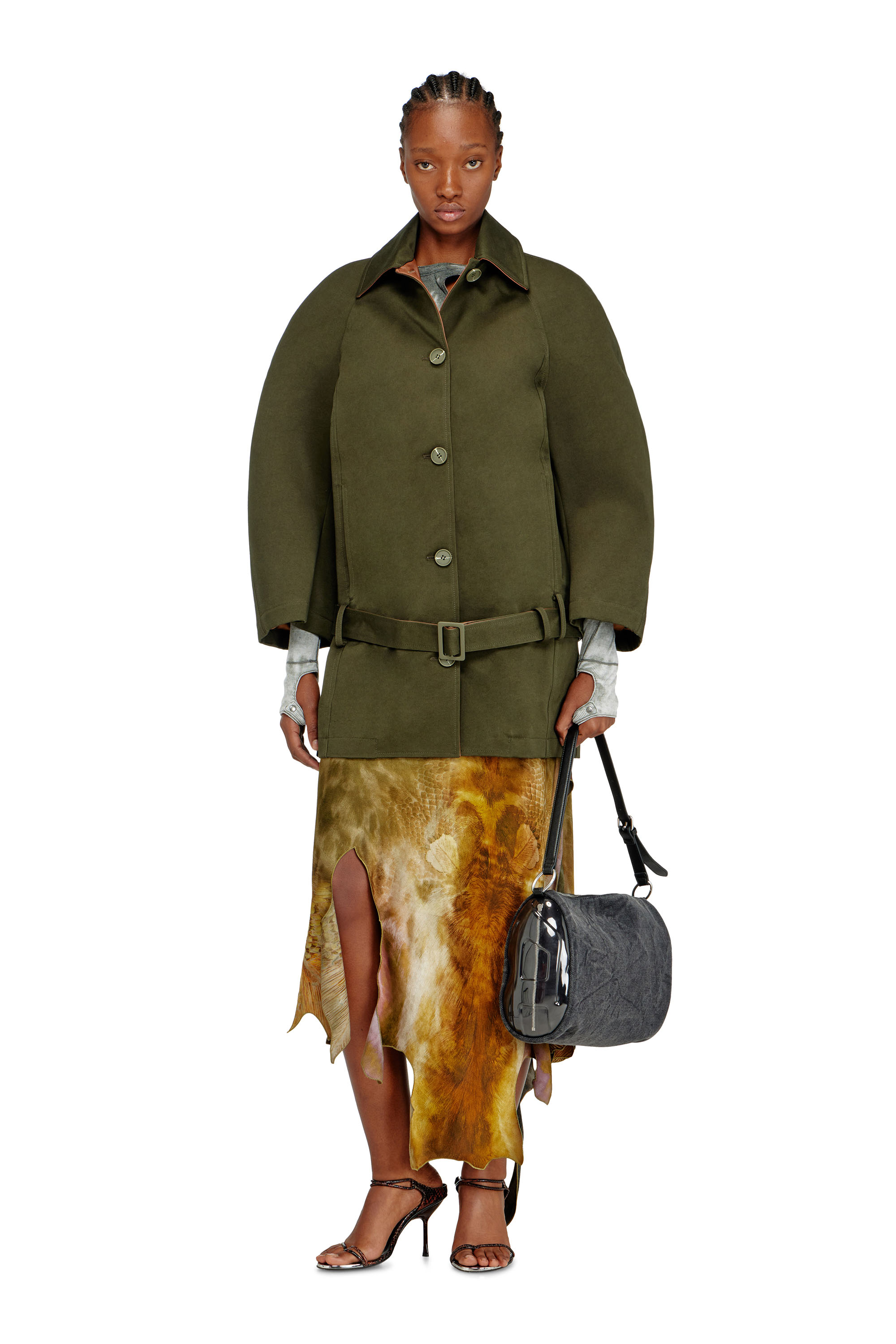 Diesel - O-TORN, Woman's Long asymmetrical skirt in printed satin in null - 2