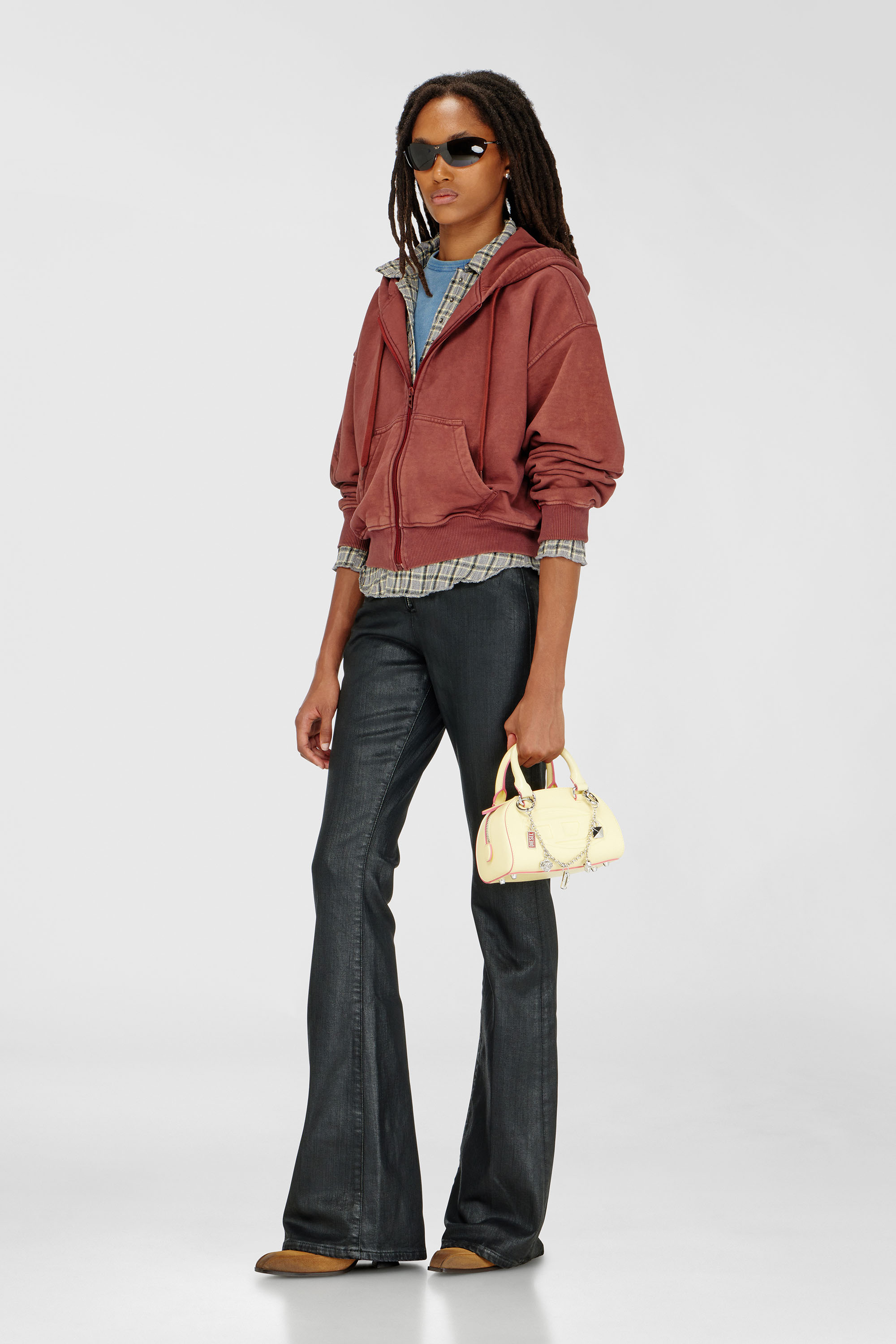 Diesel - F-ELYCY, Woman's Zip-up hoodie with puff-print floral logo in Brown - 1
