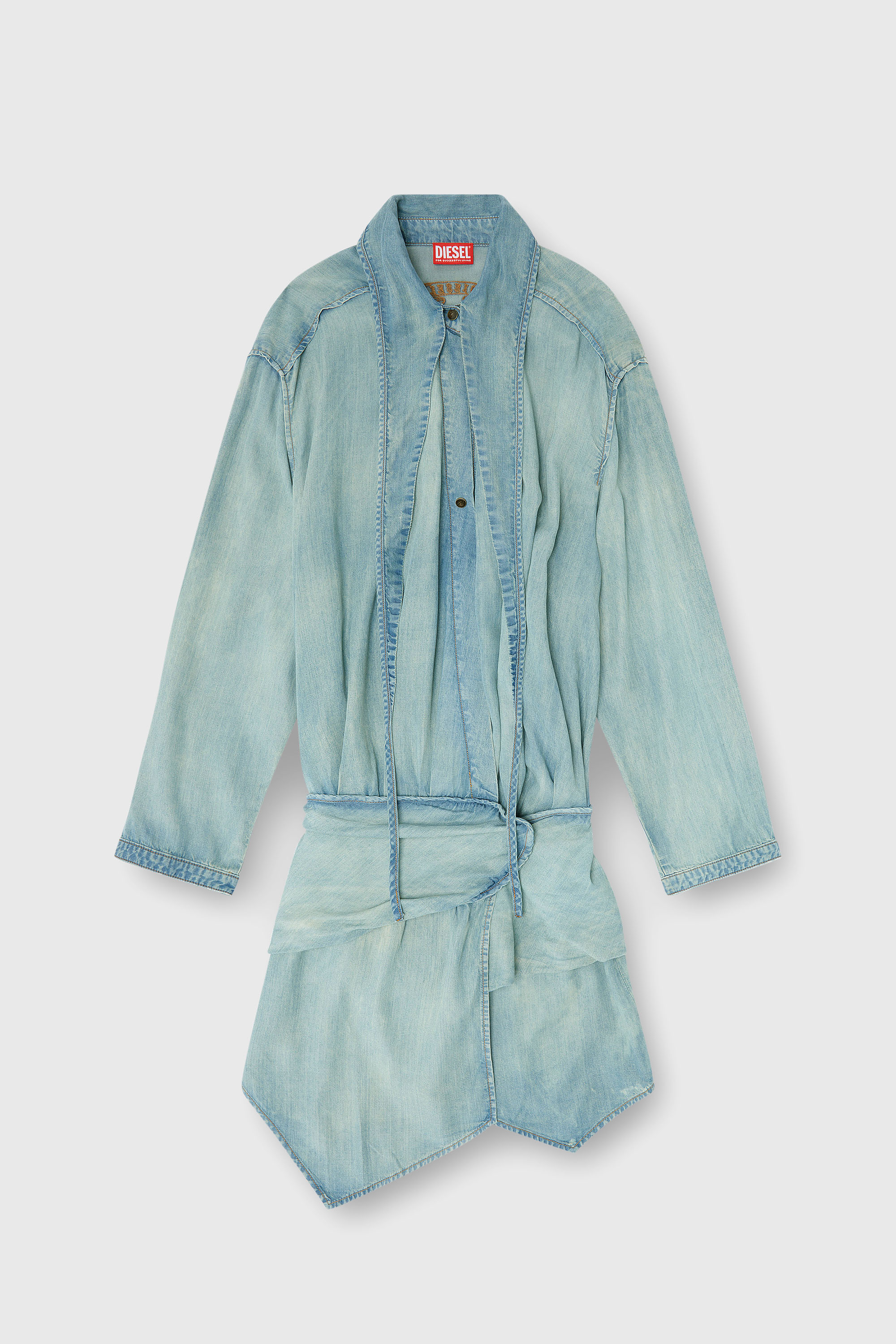 Diesel - DE-TILORA-S, Woman's Oversized draped denim shirt dress in Light Blue - 1