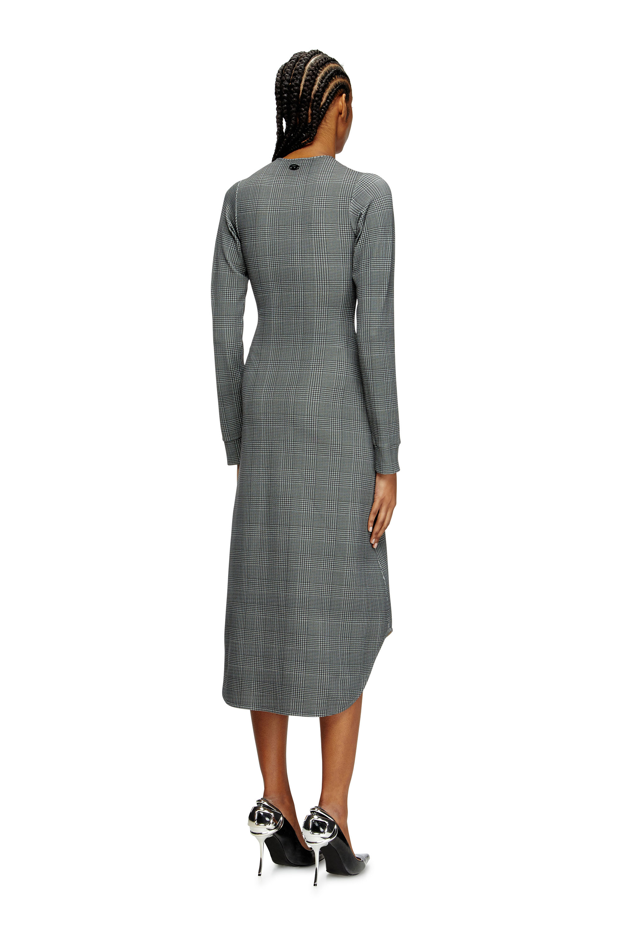 Diesel - D-ETTS, Woman's Prince of Wales midi dress with bust detail in Grey - 3