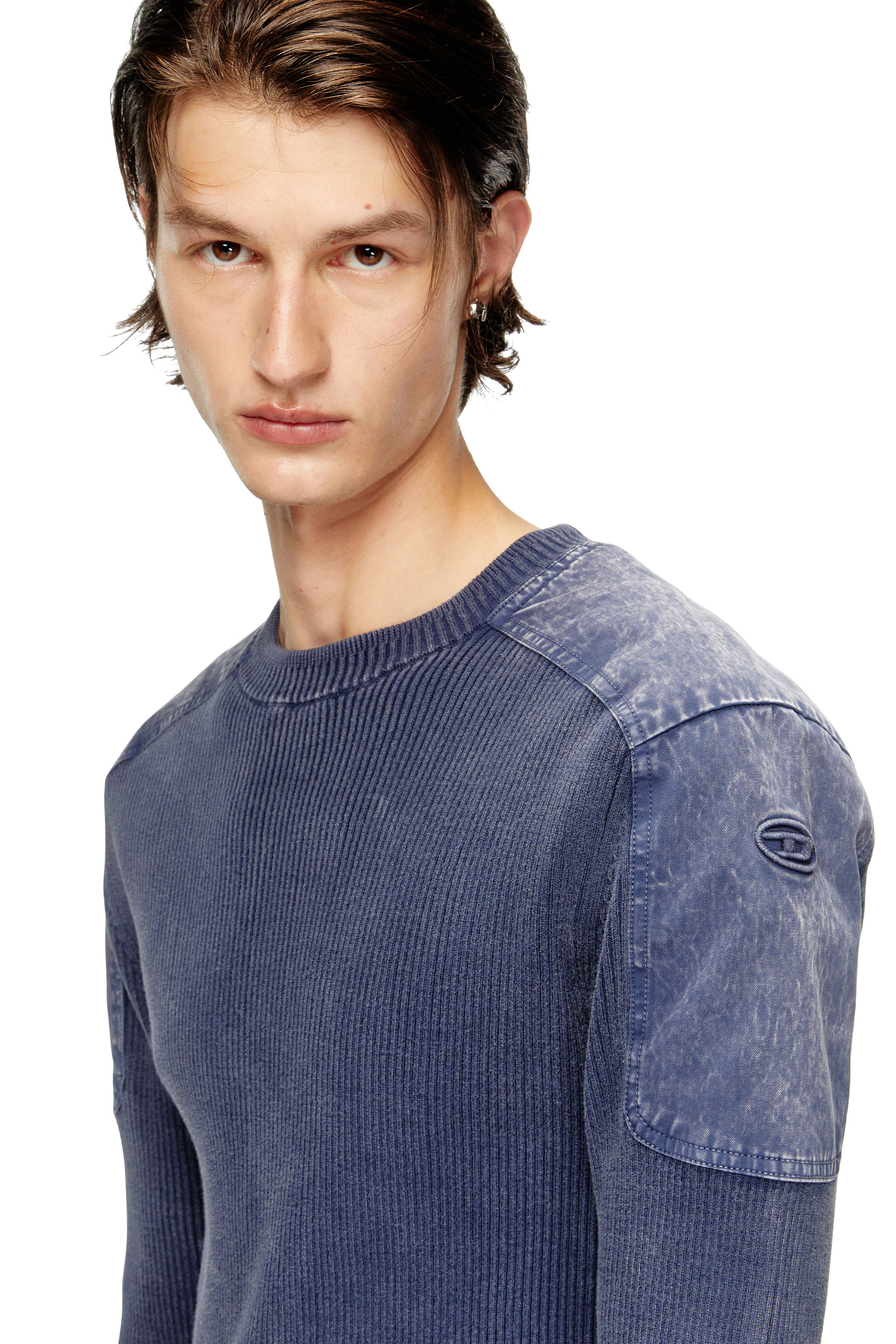 Diesel - K-MARTIN, Man's Jumper with contrast shoulder panels in Blue - 5