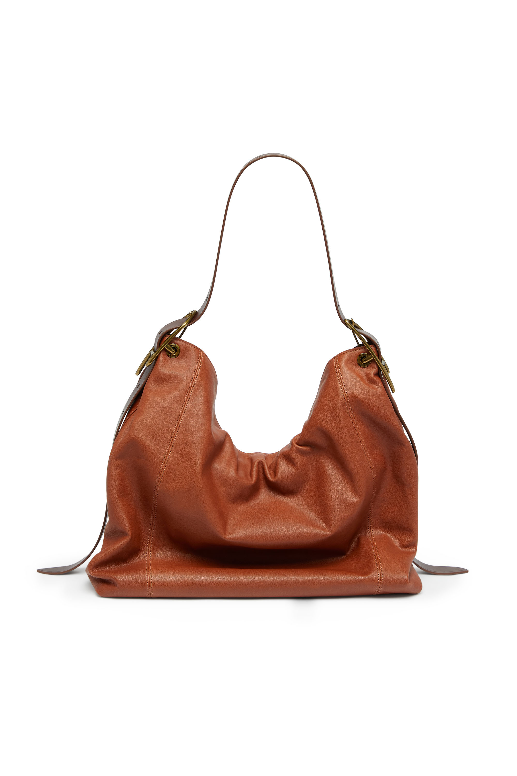 Diesel - D-LINE HOBO L, Woman's D-Line-Hobo bag in shiny wrinkled leather in Brown - 2