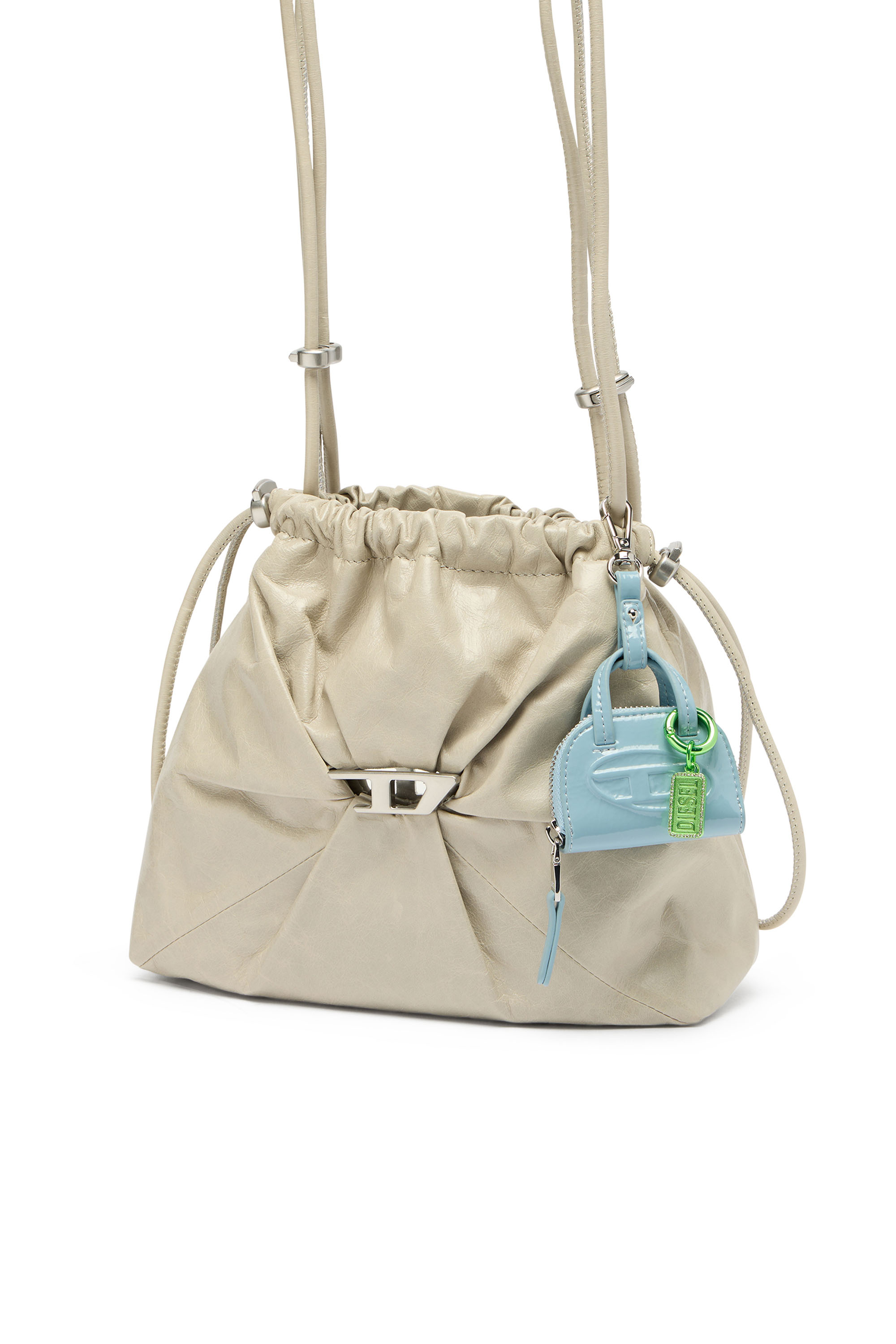 Diesel - SCRUNCH-D BUCKET, Woman's Scrunch-D-Bucket bag in shiny wrinkled leather in White - 2