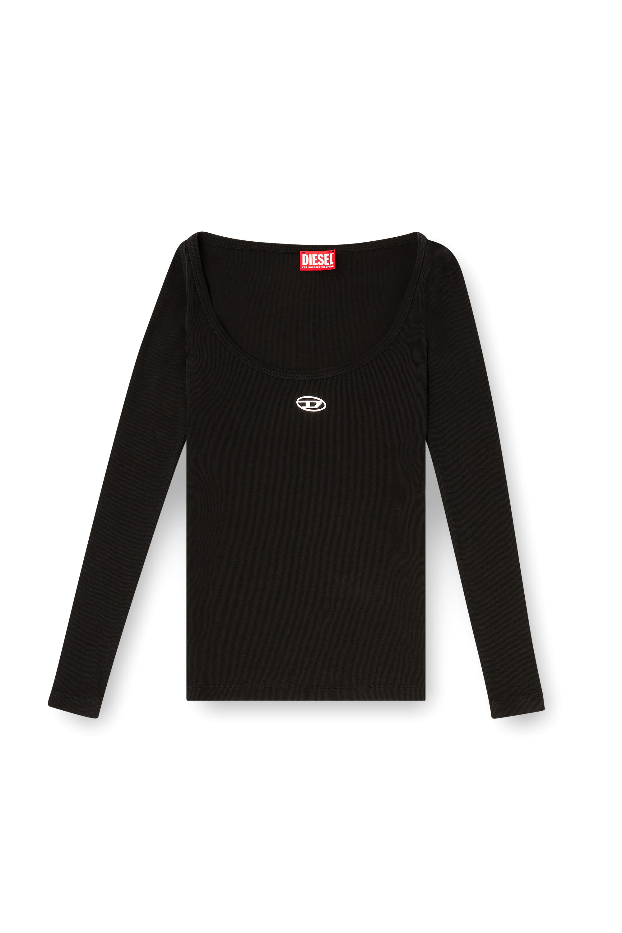 Diesel - T-BAL-OD, Woman's Long sleeve ribbed top with metallic Oval D in Black - 2
