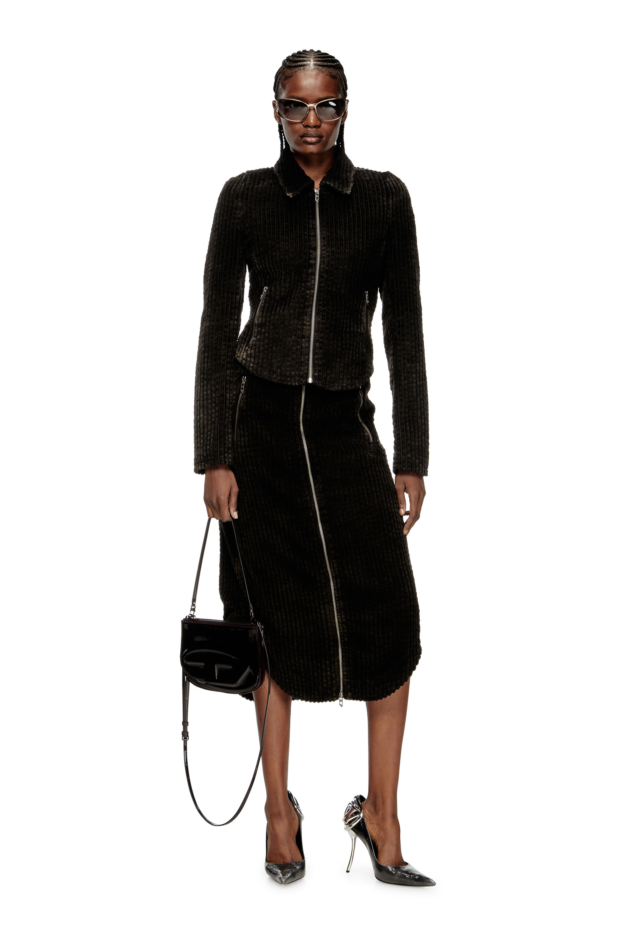 Diesel - O-LLIPOP, Woman's Cotton midi skirt with zipper in Black - 1