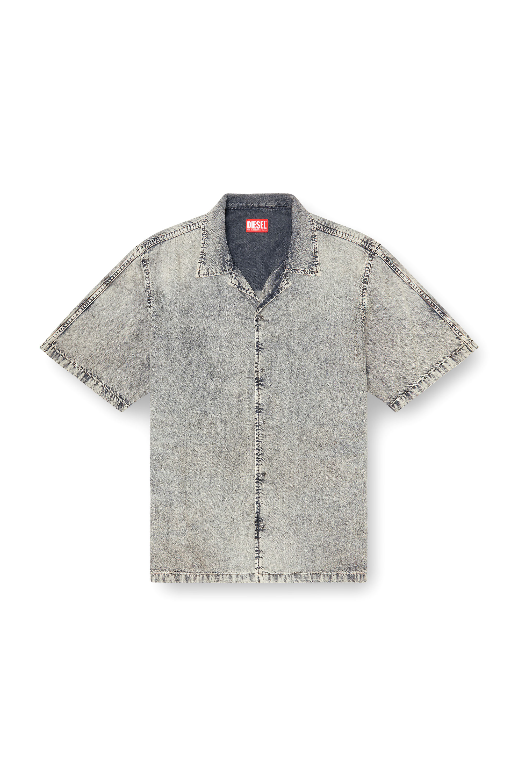 Diesel - D-NABIL-S8, Man's Short-sleeve shirt in fluid treated denim in Grey - 2