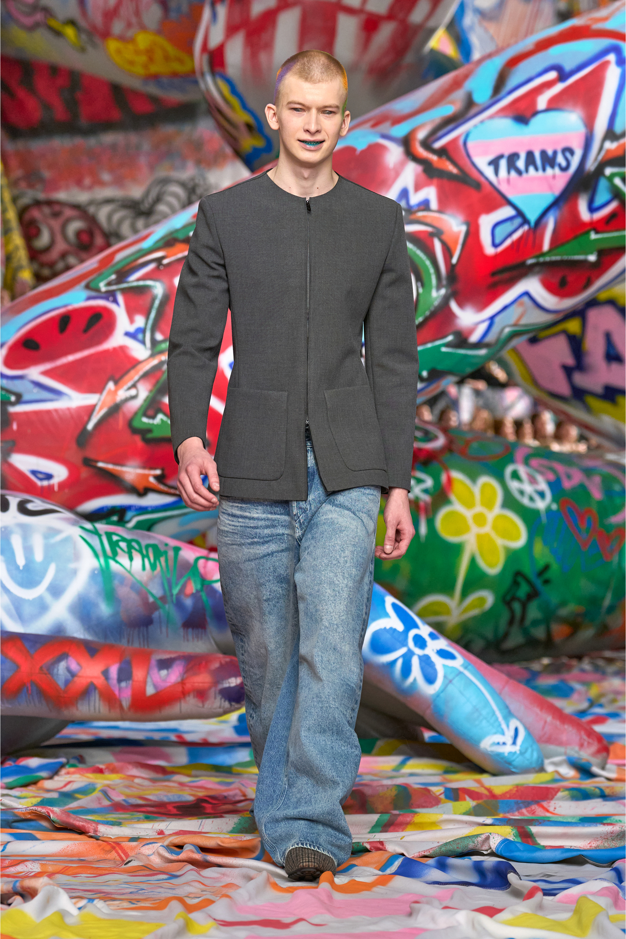 Diesel - J-CESAR-NEO, Man's Collarless jacket in neoprene-bonded fabric in Grey - 6