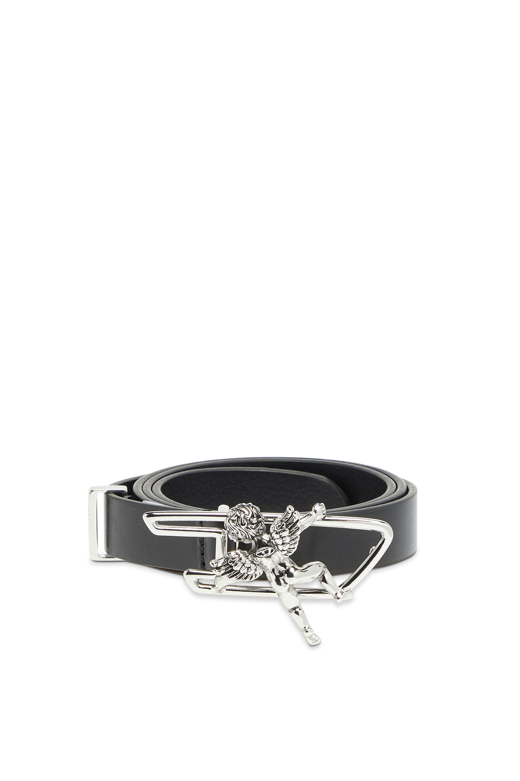 Diesel - B-D LINE W ANGEL 20, Woman's 2cm leather belt with cherub D outline buckle in Black - 1