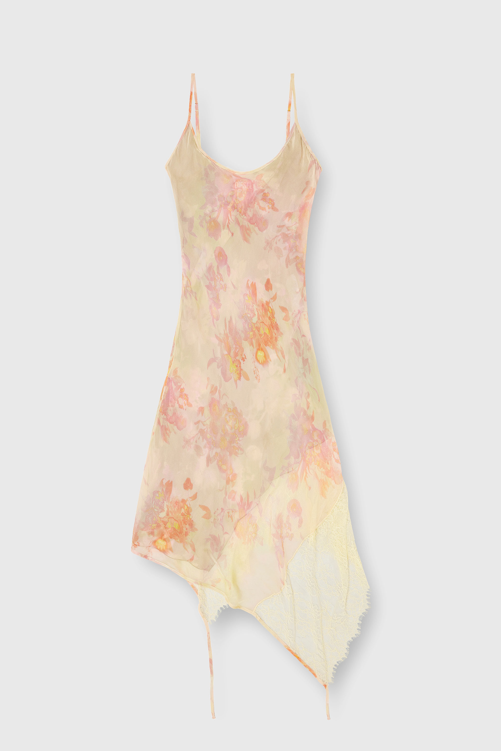Diesel - D-ANCEL, Woman's Midi slip dress with floral print and lace trim in Pink/Yellow - 1