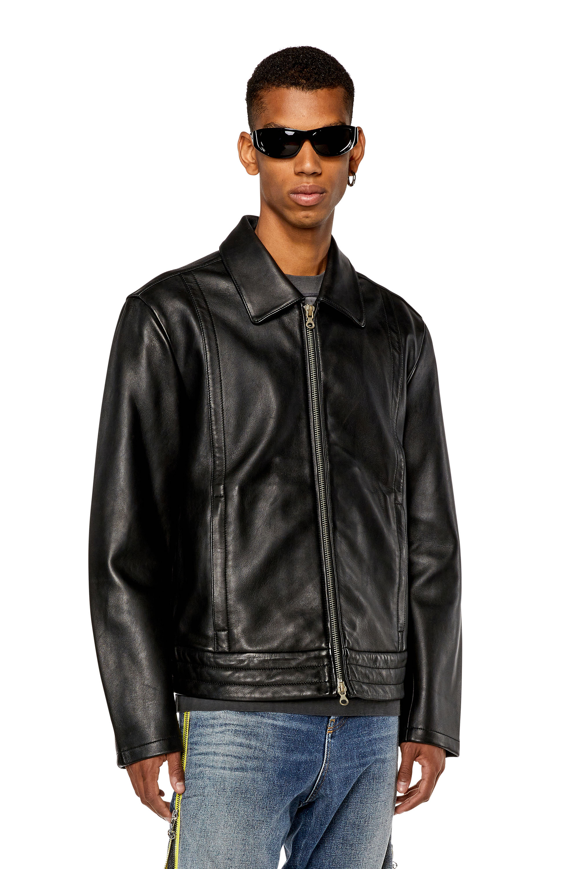 Diesel - L-HUDSON, Man's Shirt jacket in supple leather in Black - 3