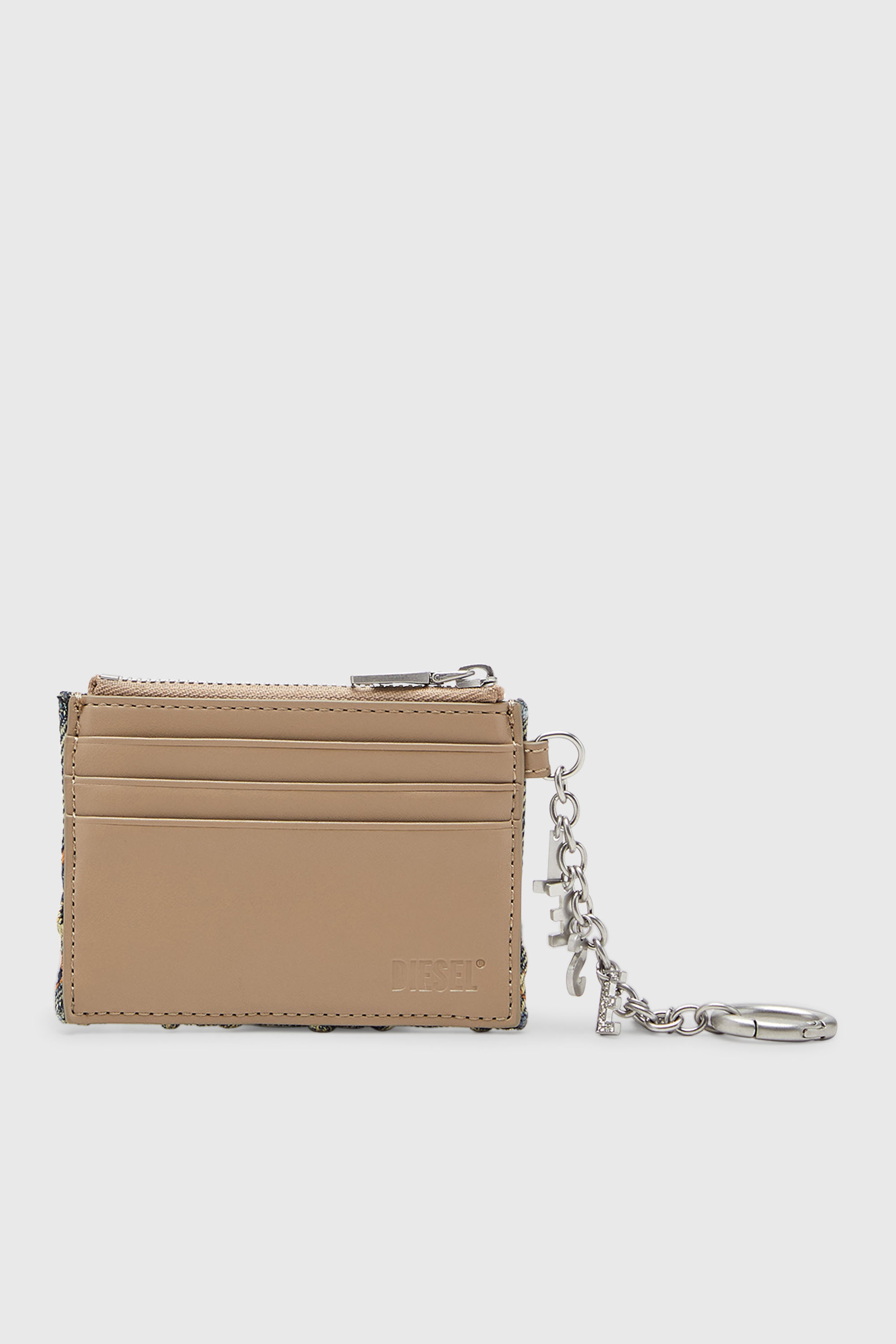 Diesel - CARD HOLDER WITH CHAIN, Woman's Card holder in argyle quilted denim in Blue - 2