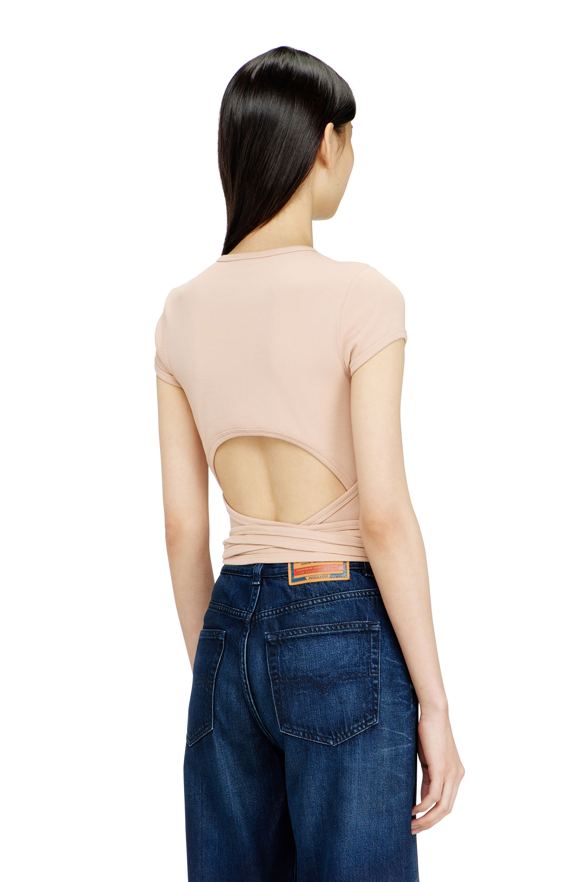 Diesel - T-BUNNY-TAIL-S1, Woman's Ribbed top with wrap-around laces in Nude - 3