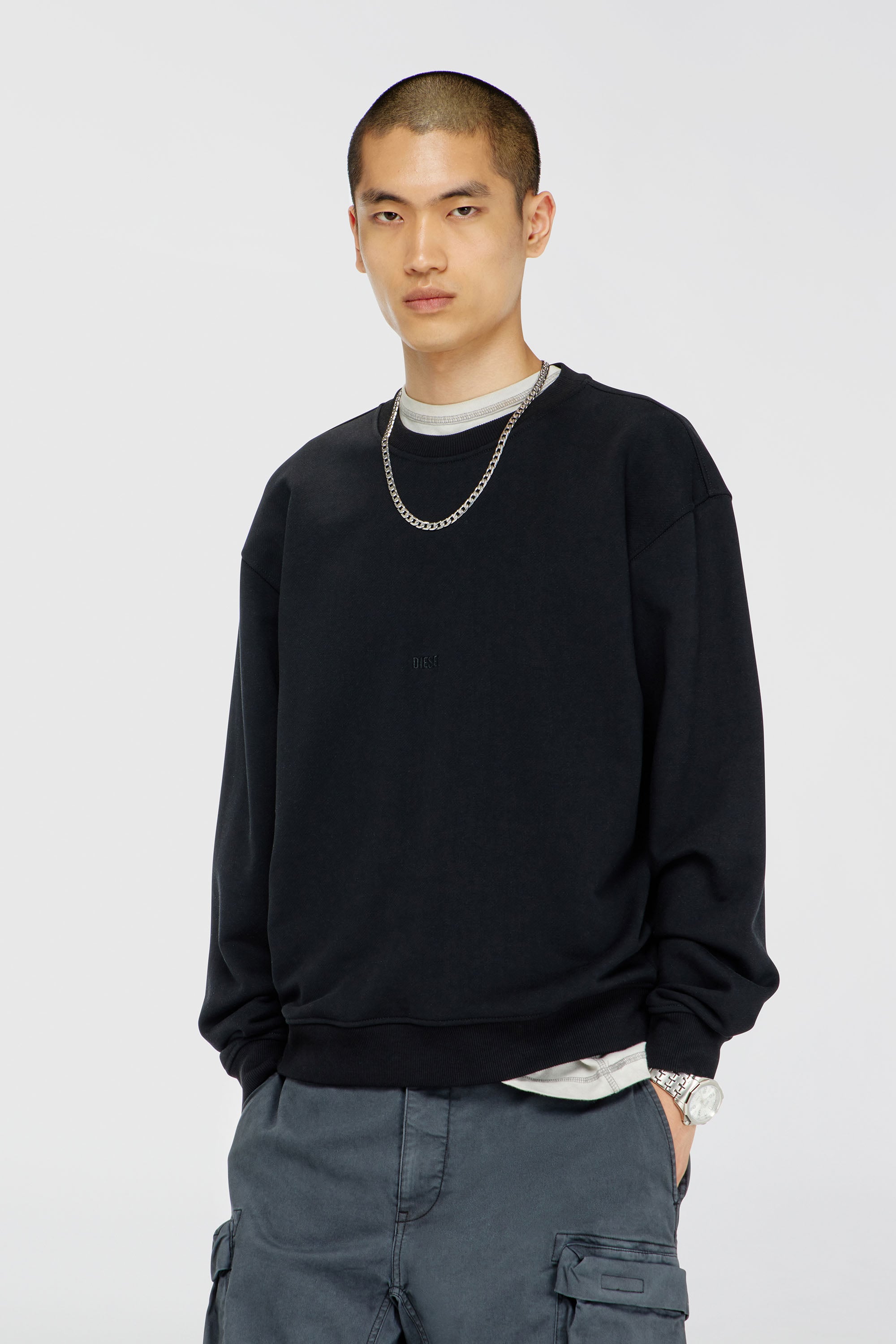 Diesel - S-NORM-AA5, Man's Cotton sweatshirt with micro logo embroidery in Black - 3
