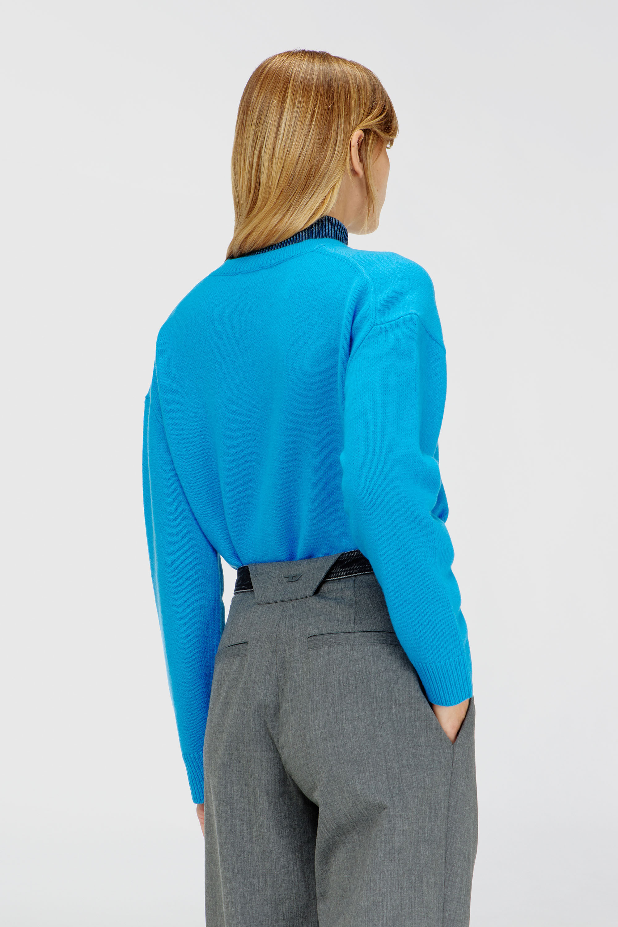 Diesel - M-IMOSA, Woman's Wool V-neck jumper with neck logo in Azure - 3