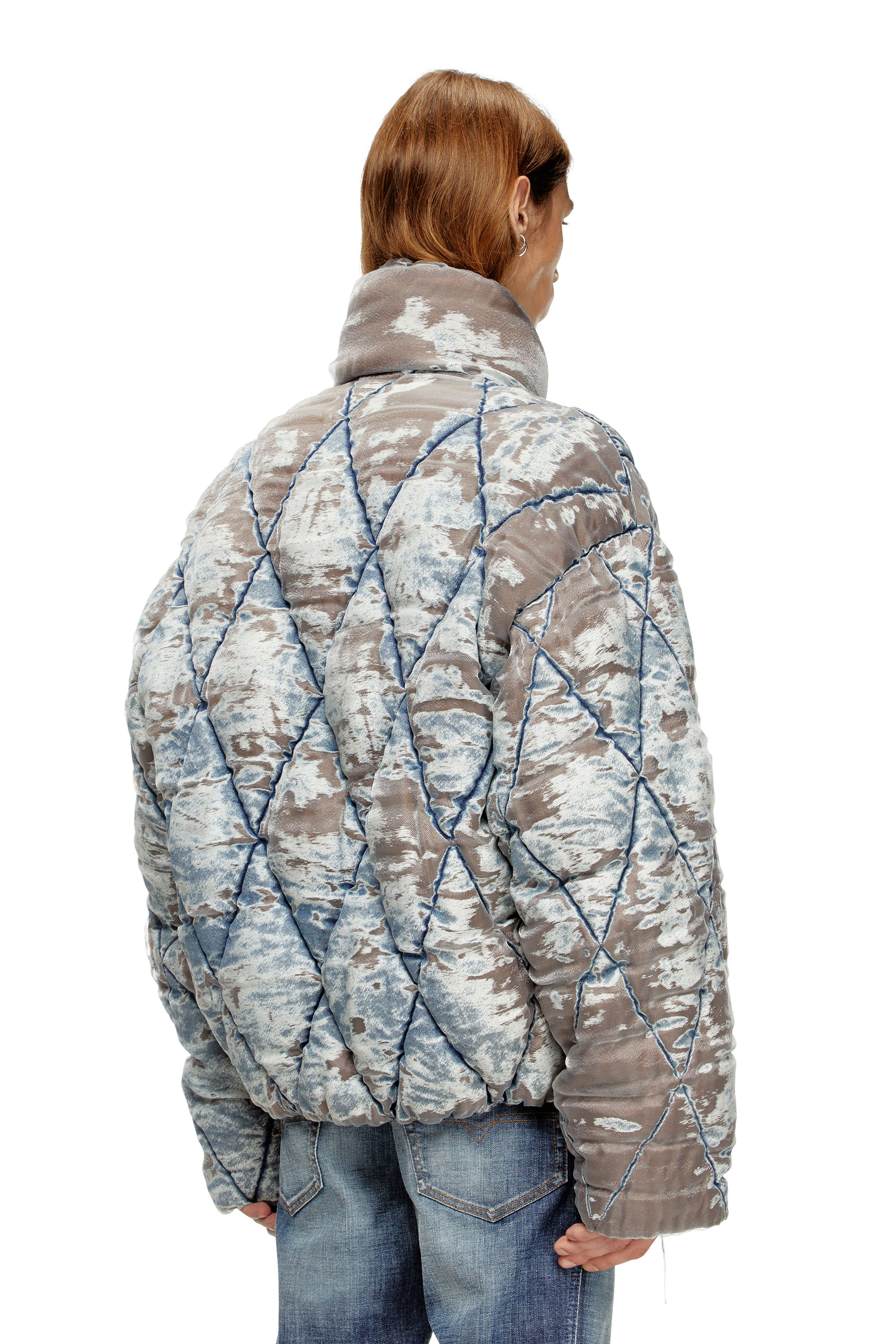 Diesel - W-KONS, Man's Padded jacket in argyle-quilted devoré denim in Light Blue - 4