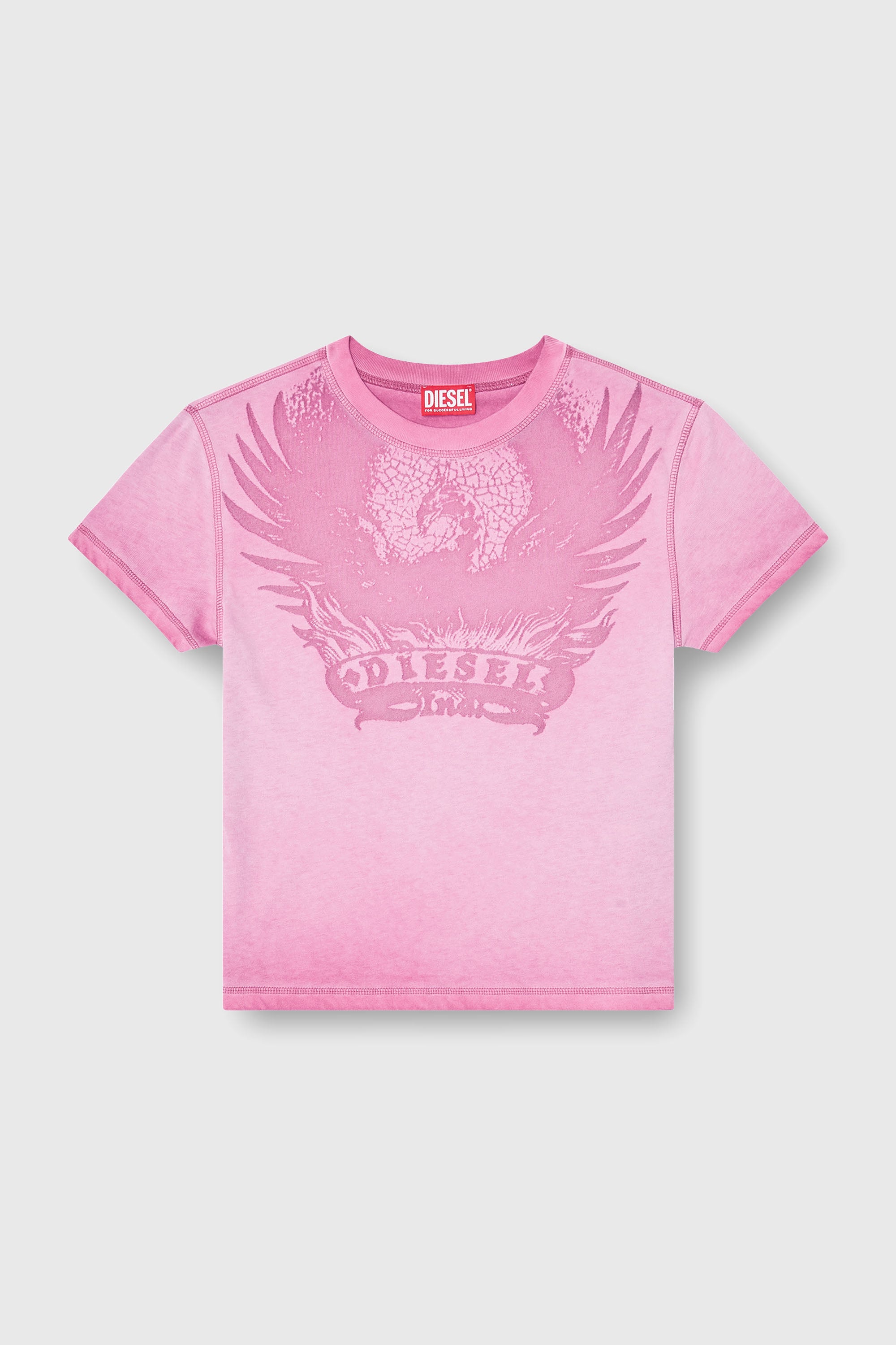 Diesel - T-ILA-AA7, Woman's Slim T-shirt with d&eacute;vor&eacute; Phoenix in Hot pink - 1