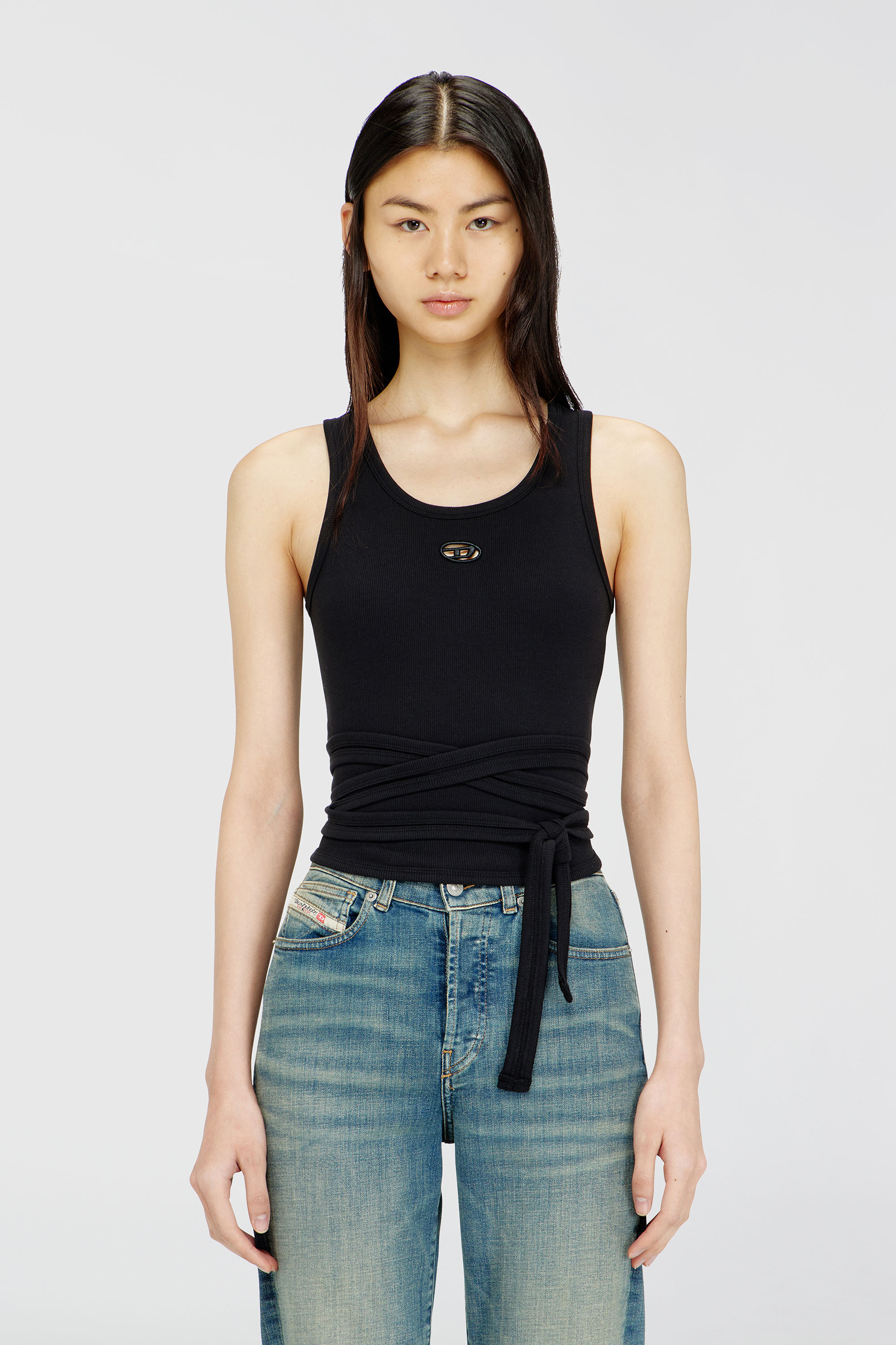 Diesel - T-ANKY-TAIL-S1, Woman's Crop top with wrap-around laces in Black - 1
