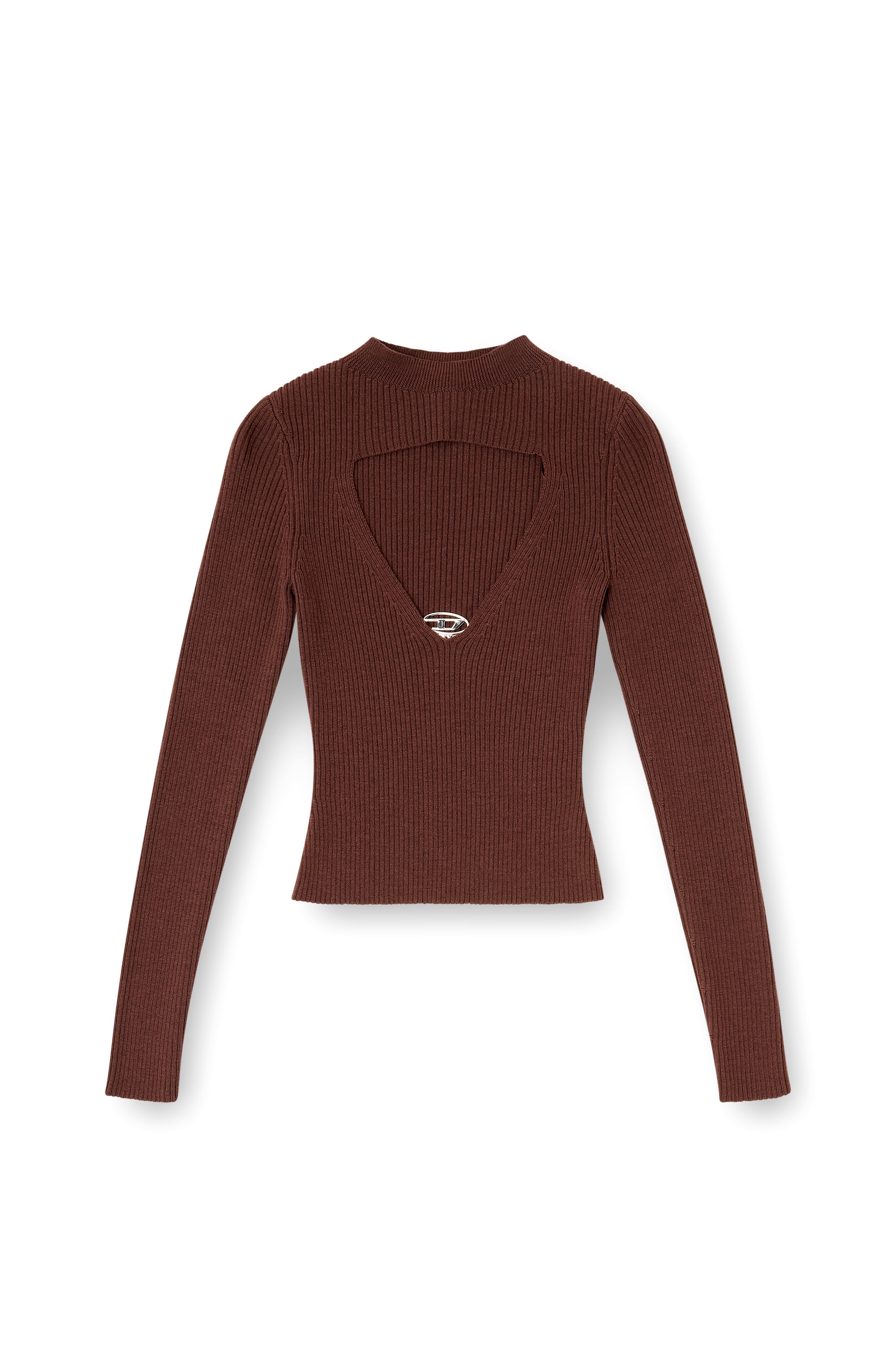 Diesel - M-OLINA, Woman's Ribbed wool jumper with cut-out in Brown - 3