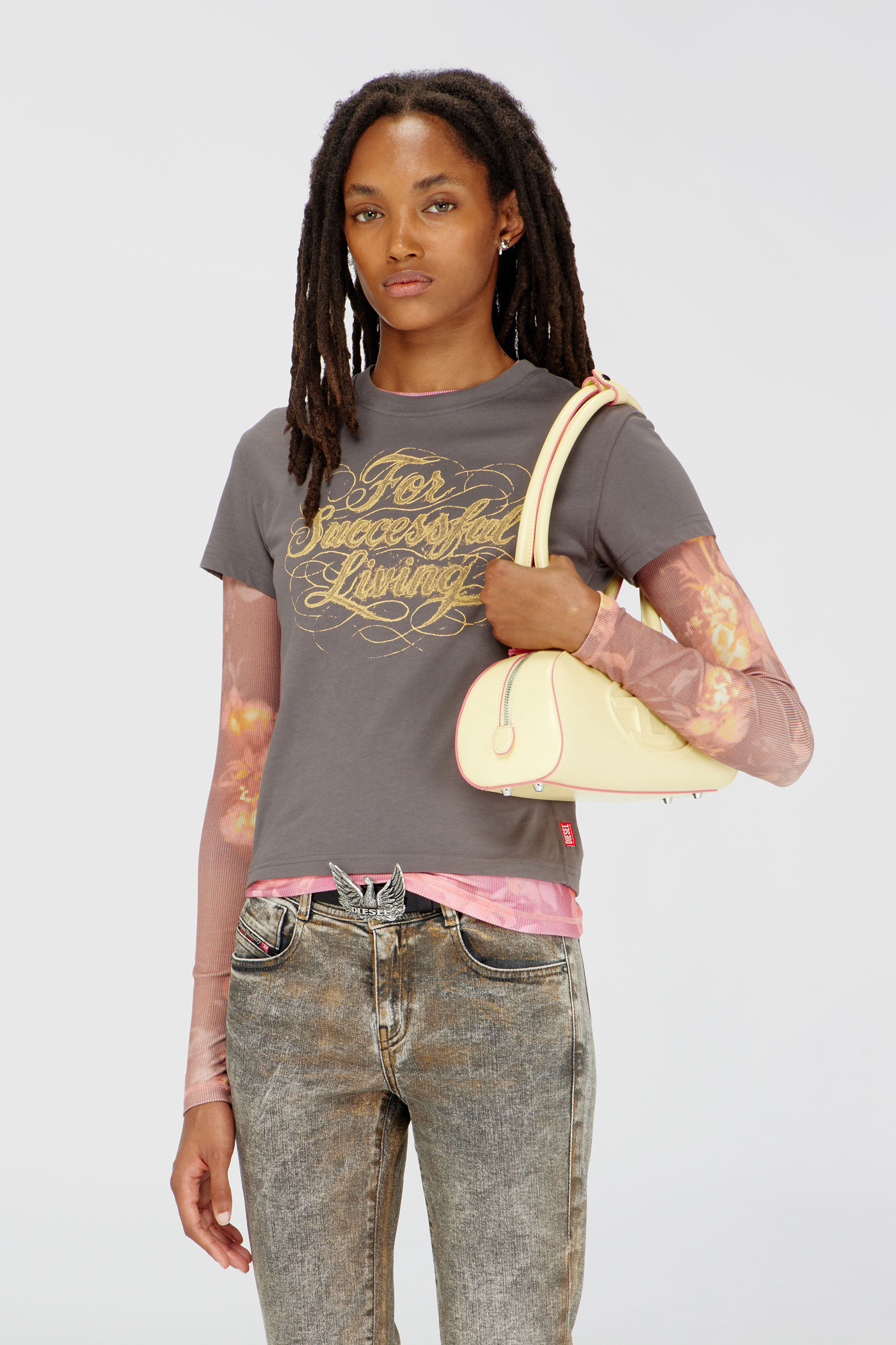 Diesel - T-ILA-AA4, Woman's T-shirt with logo print in Grey - 1