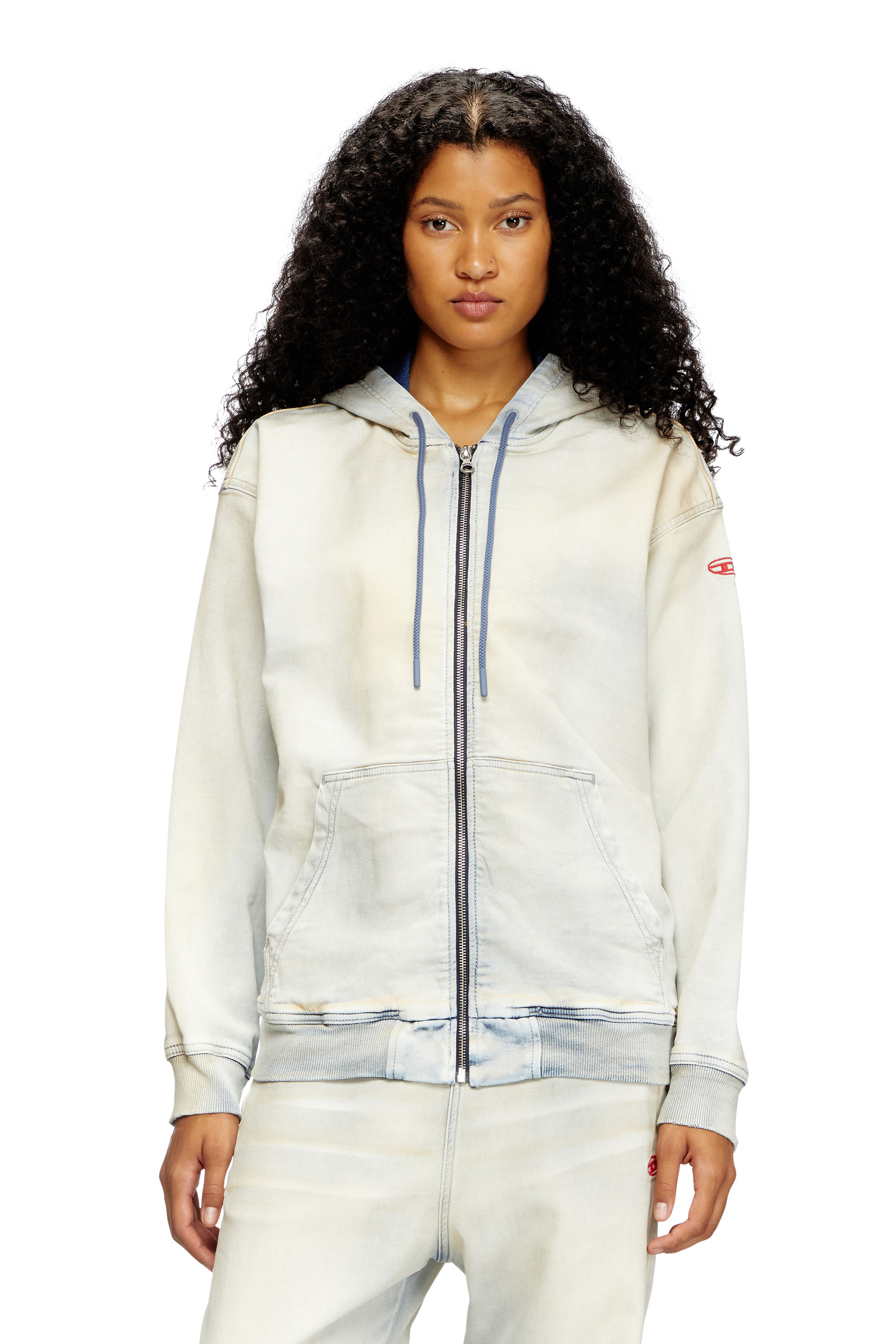 Diesel - D-GIR-S TRACK, Unisex's Zip-up hoodie in coated dusty Track Denim in Light Blue - 1