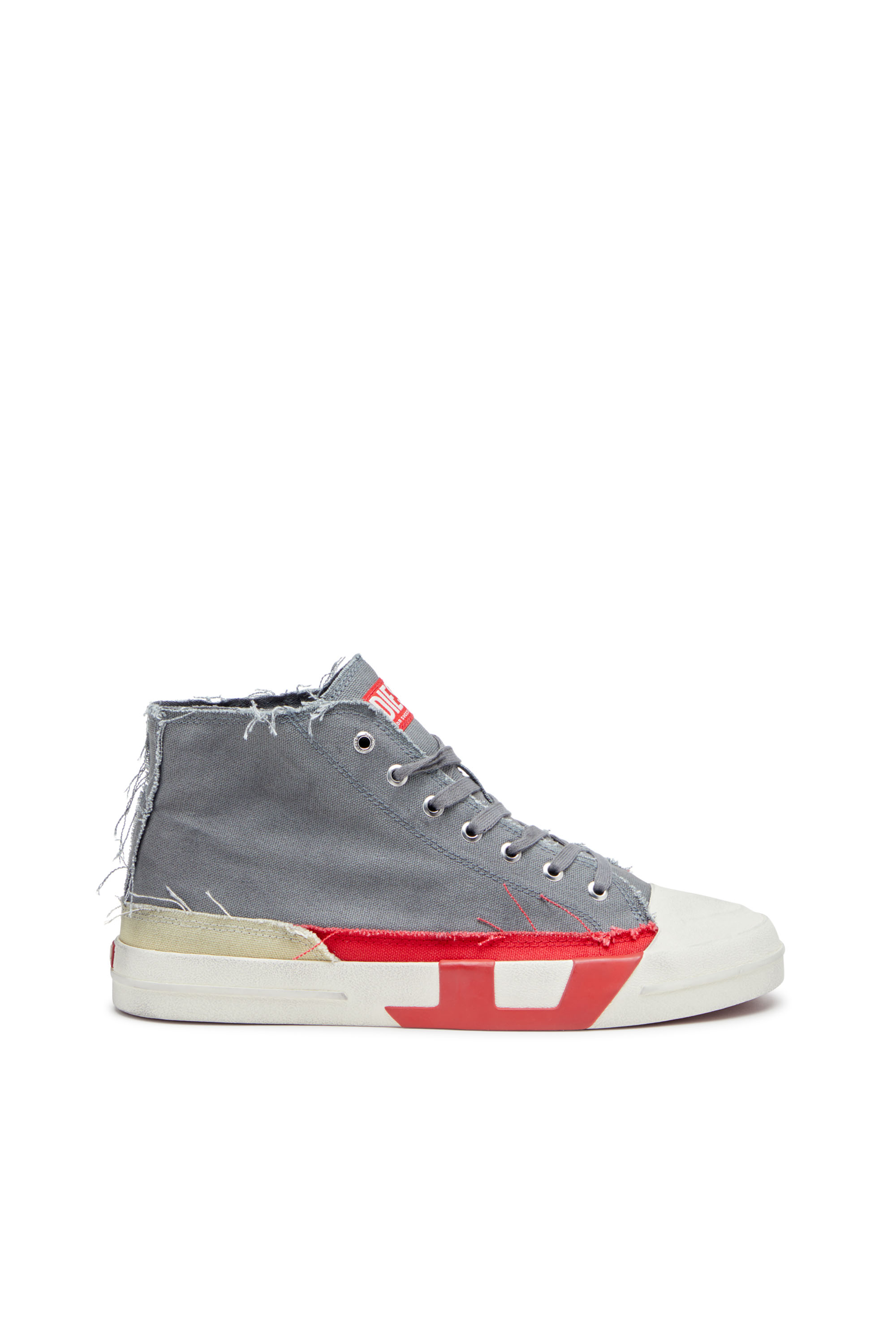 Diesel - S-D-VERSE MID, Man's S-D-Verse-Dirty-effect high-top canvas sneakers in Grey/Red - 1