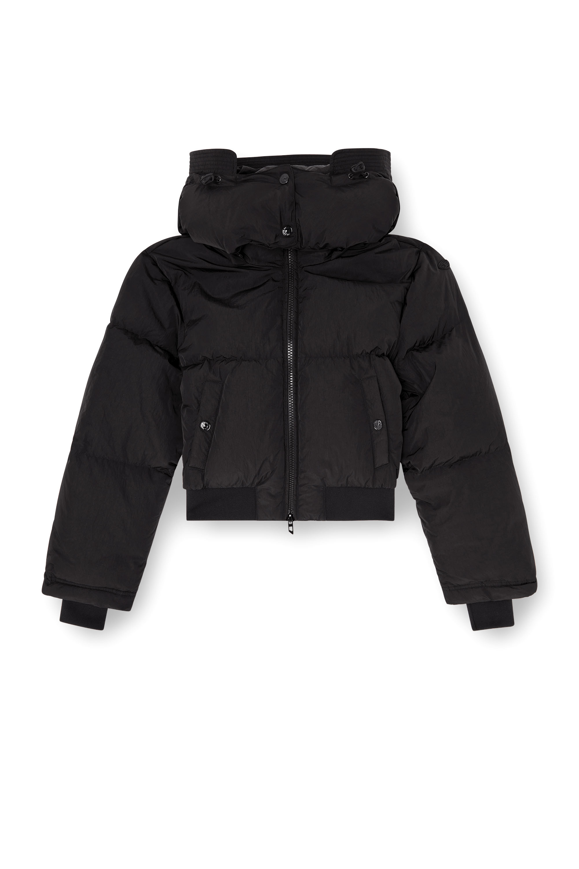Diesel - W-PEYT-SHORT-NEW-WD, Woman's Wrinkled-nylon down puffer jacket with detachable hood in Black - 2