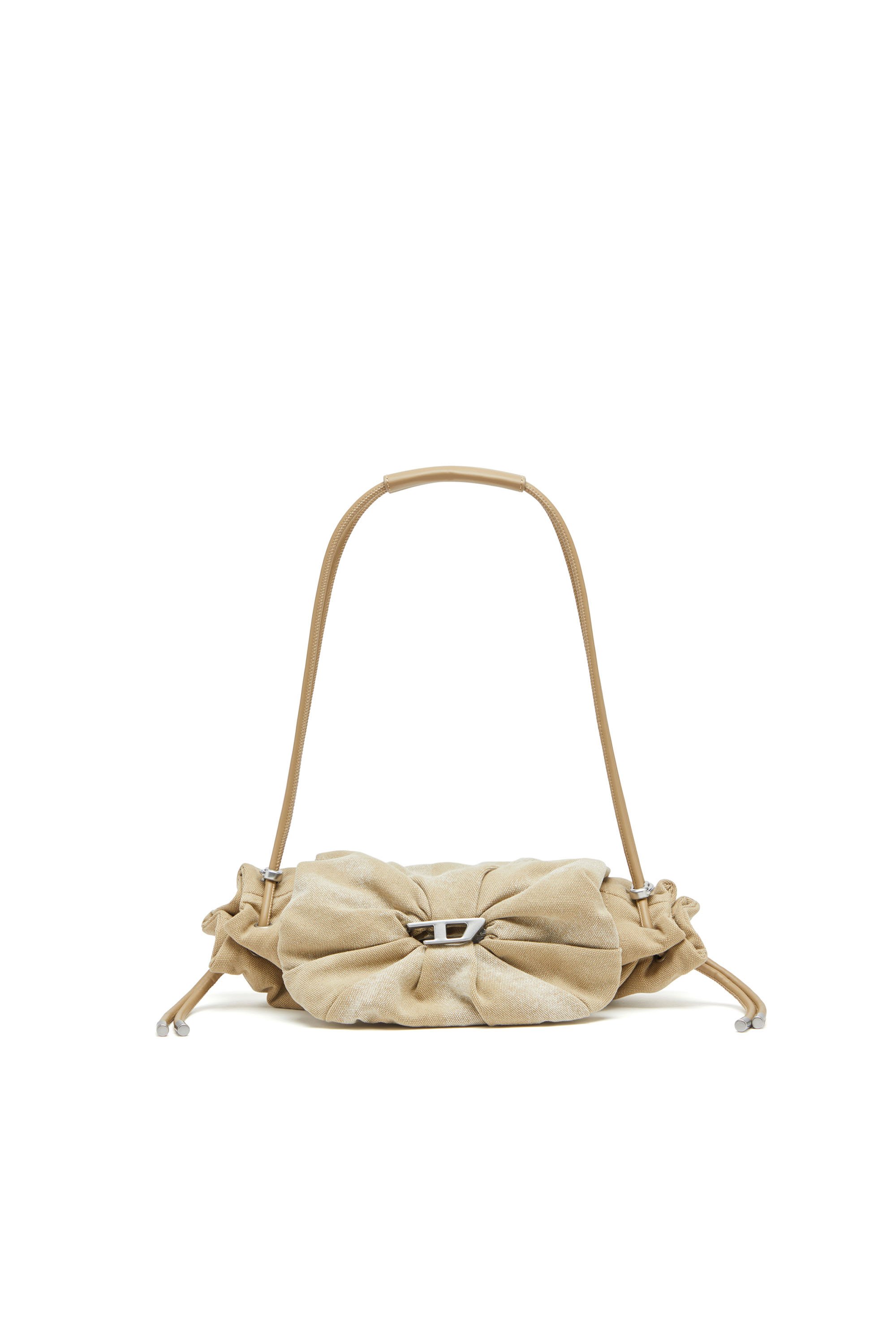 Diesel - SCRUNCH-D SHOULDER S, Woman's Scrunch-D S-Small shoulder bag in washed canvas in Beige - 1