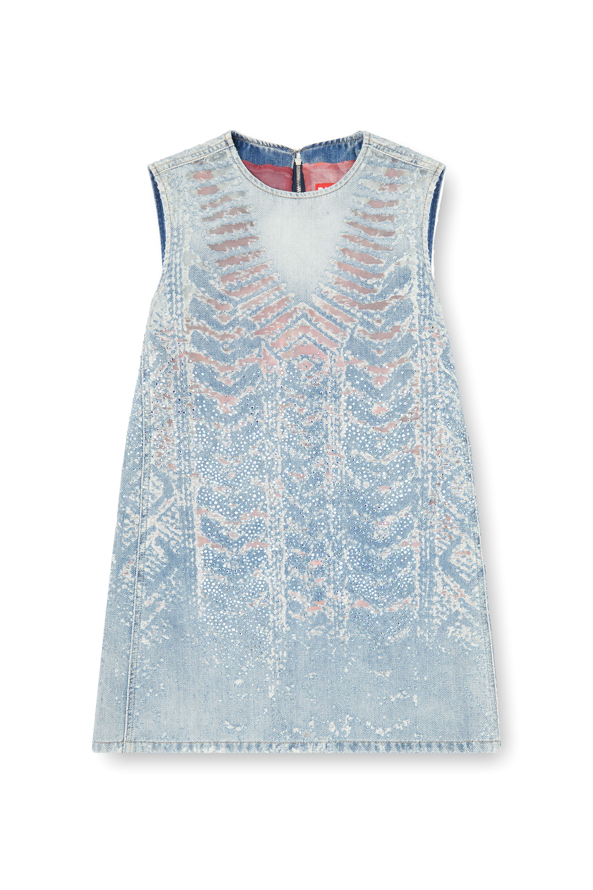 Diesel - DE-MYRELA-S, Woman's Mini dress in microstone devor&eacute; denim in Light Blue - 1