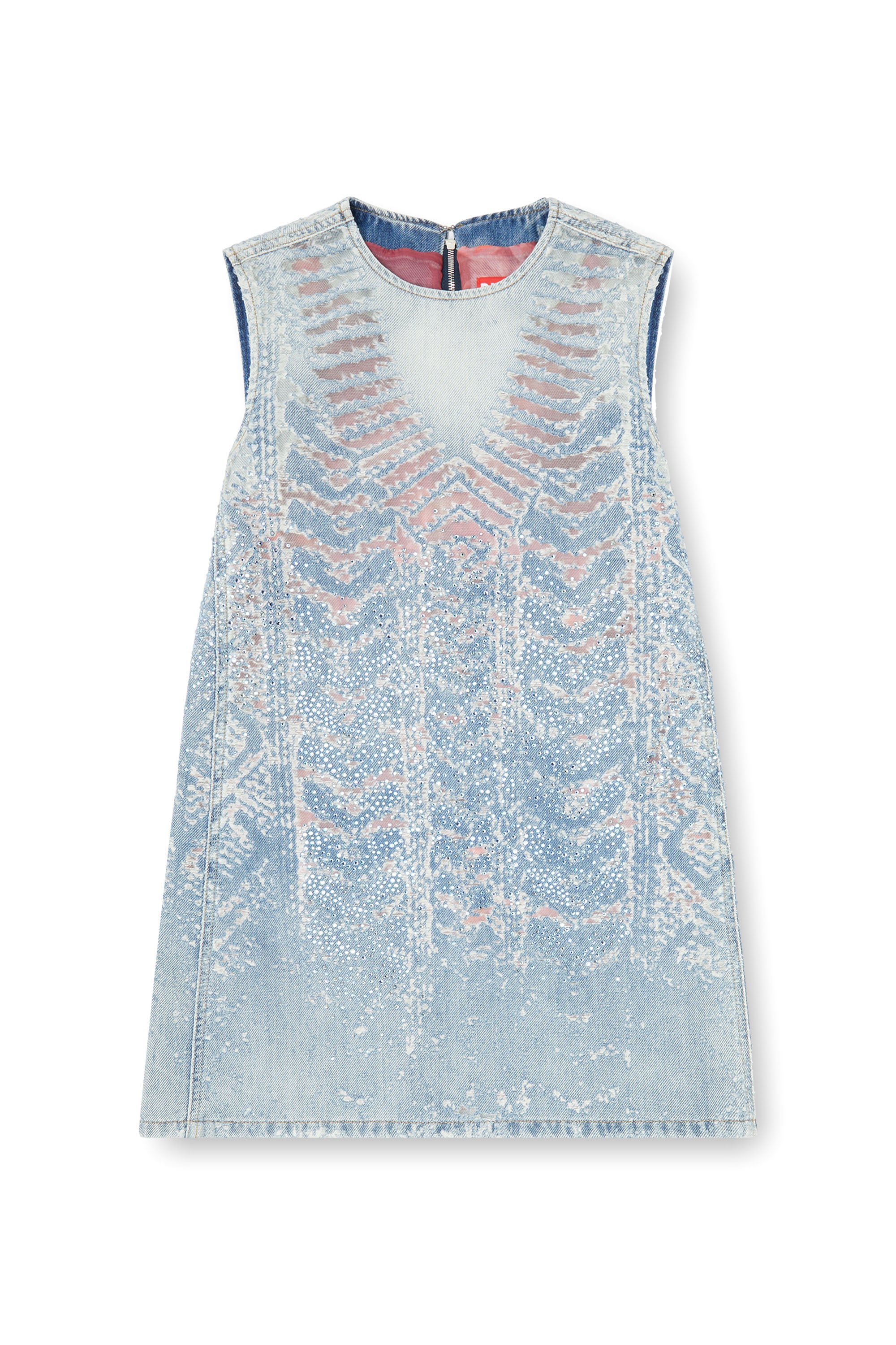 Diesel - DE-MYRELA-S, Woman's Mini dress in microstone devor&eacute; denim in null - 2