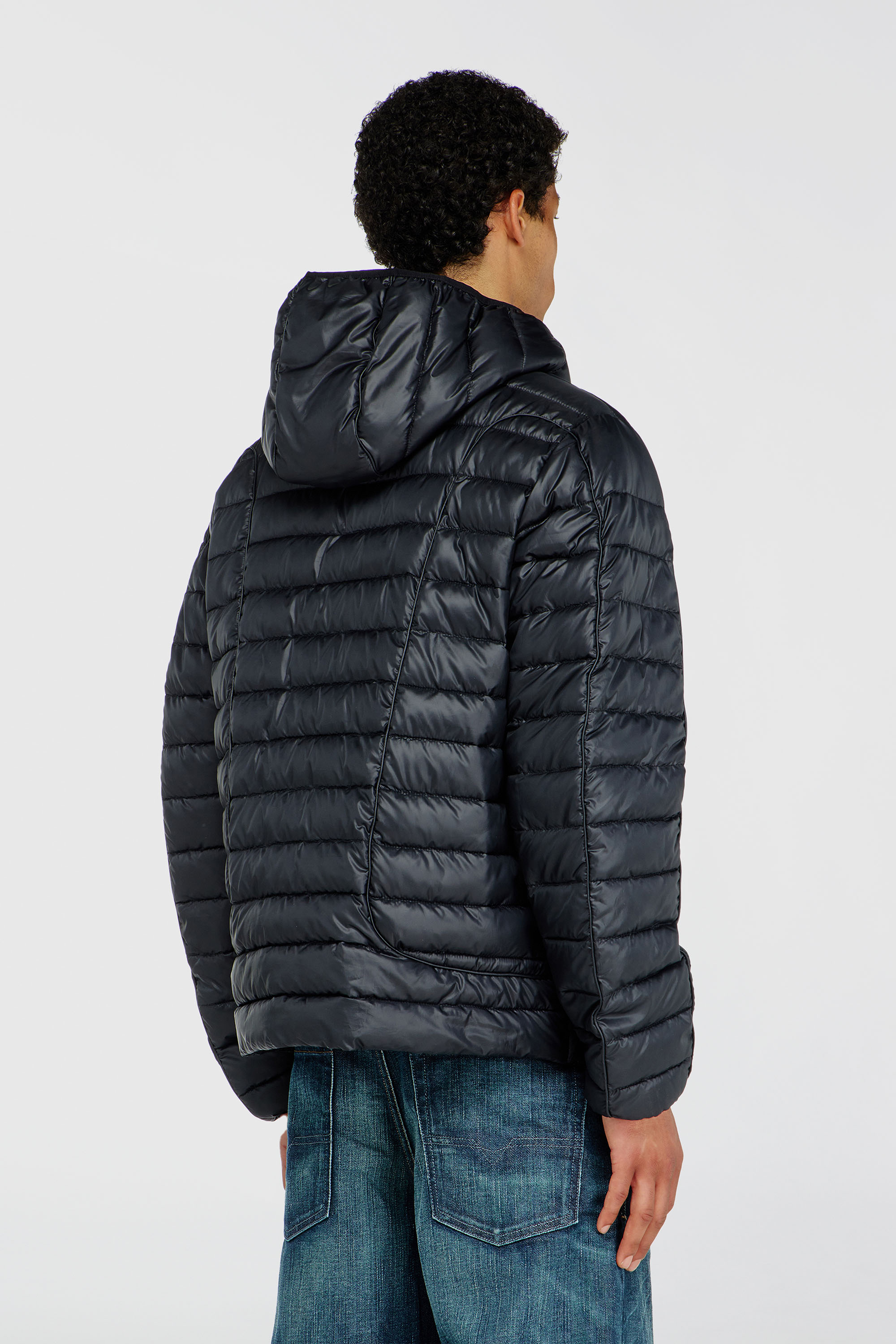 Diesel - W-STONE-WRD, Man's Puffer jacket with tonal piping in Black - 4
