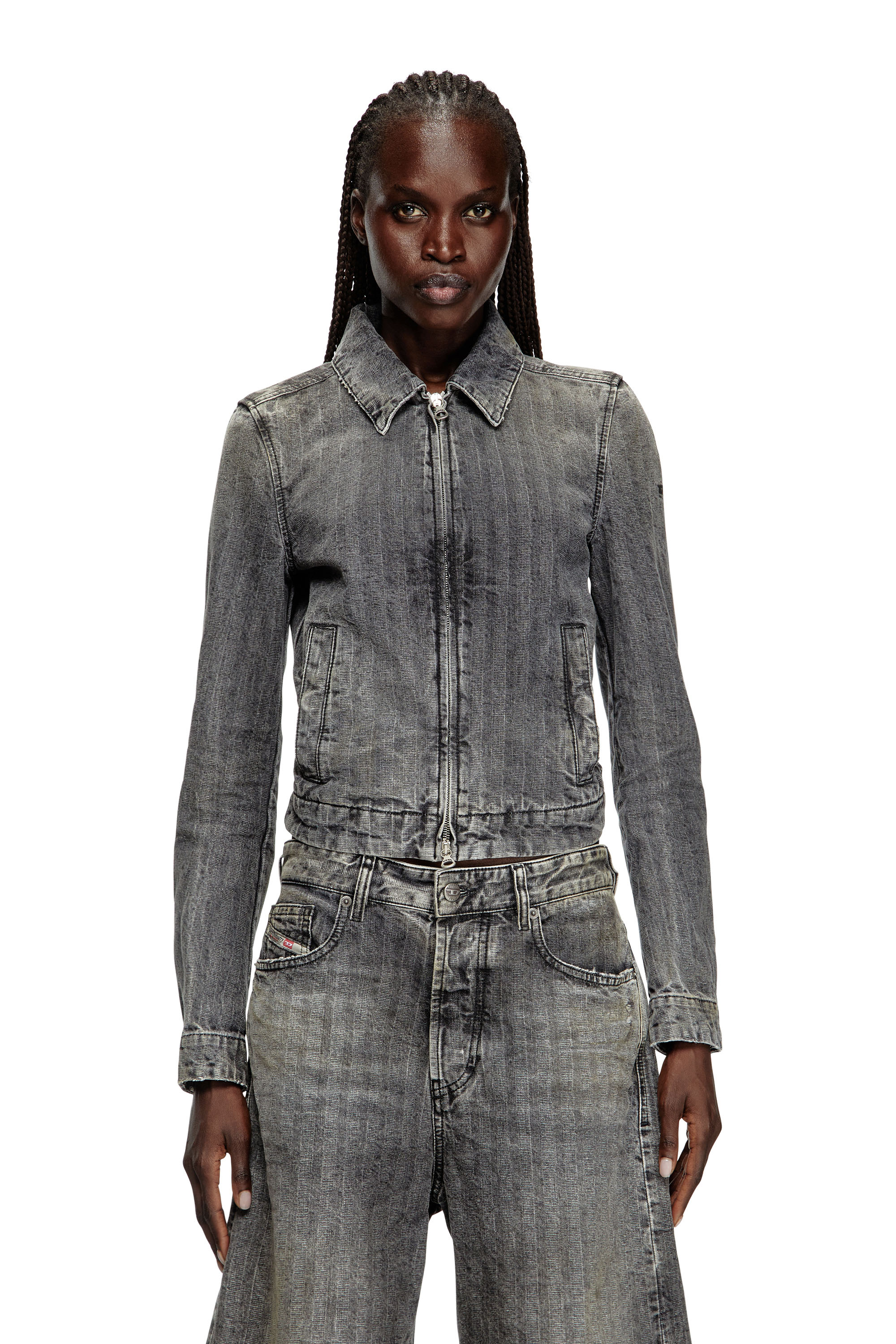 Diesel - DE-CORB, Woman's Jacket in herringbone denim in Light Grey - 3